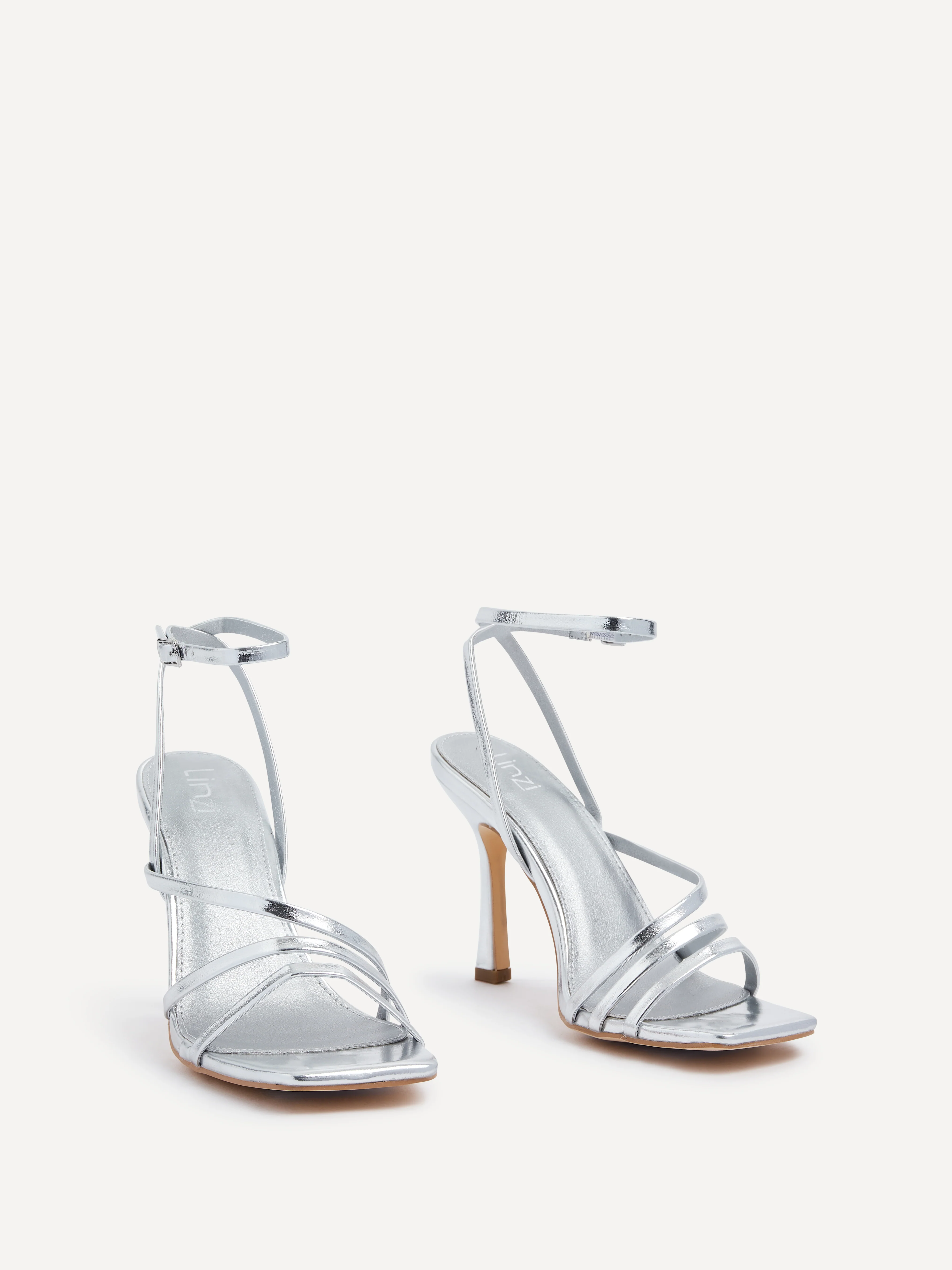 Scarlett Silver Faux Leather Strappy Heels - Image 3