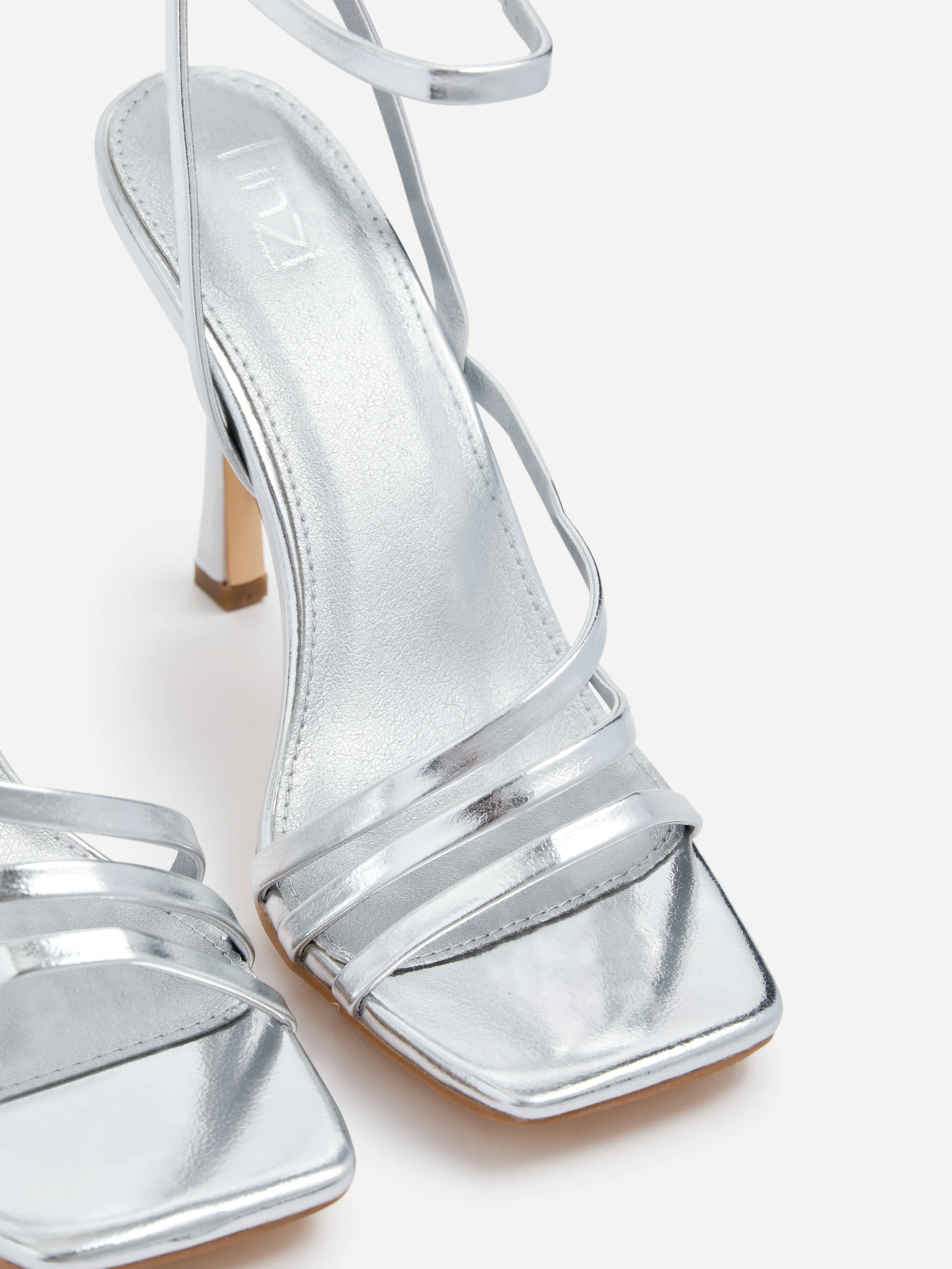 Scarlett Silver Faux Leather Strappy Heels - Image 4