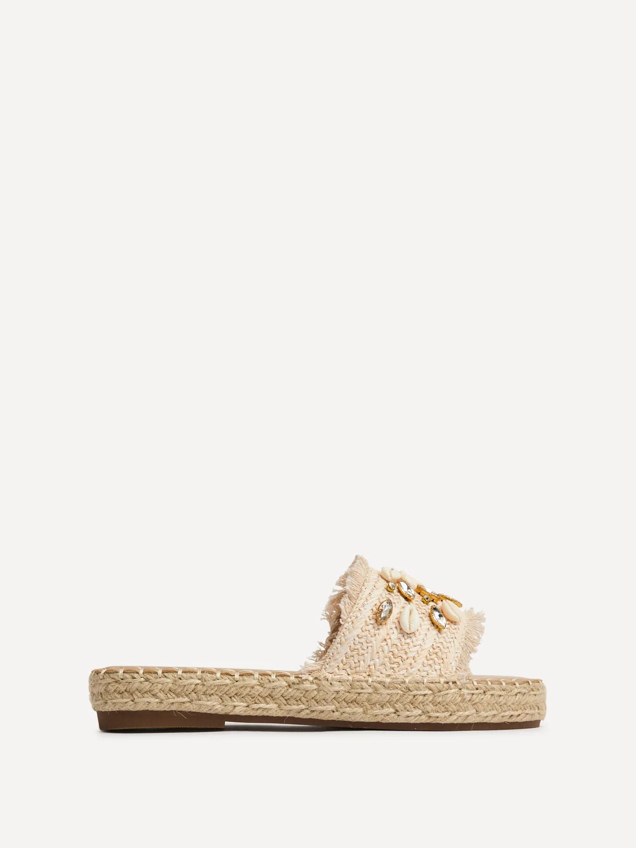 Seaside Beige Raffia Embellished Sliders - Image 2