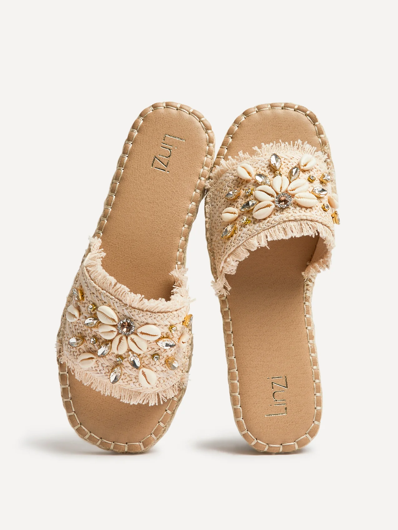 Seaside Beige Raffia Embellished Sliders - Image 5