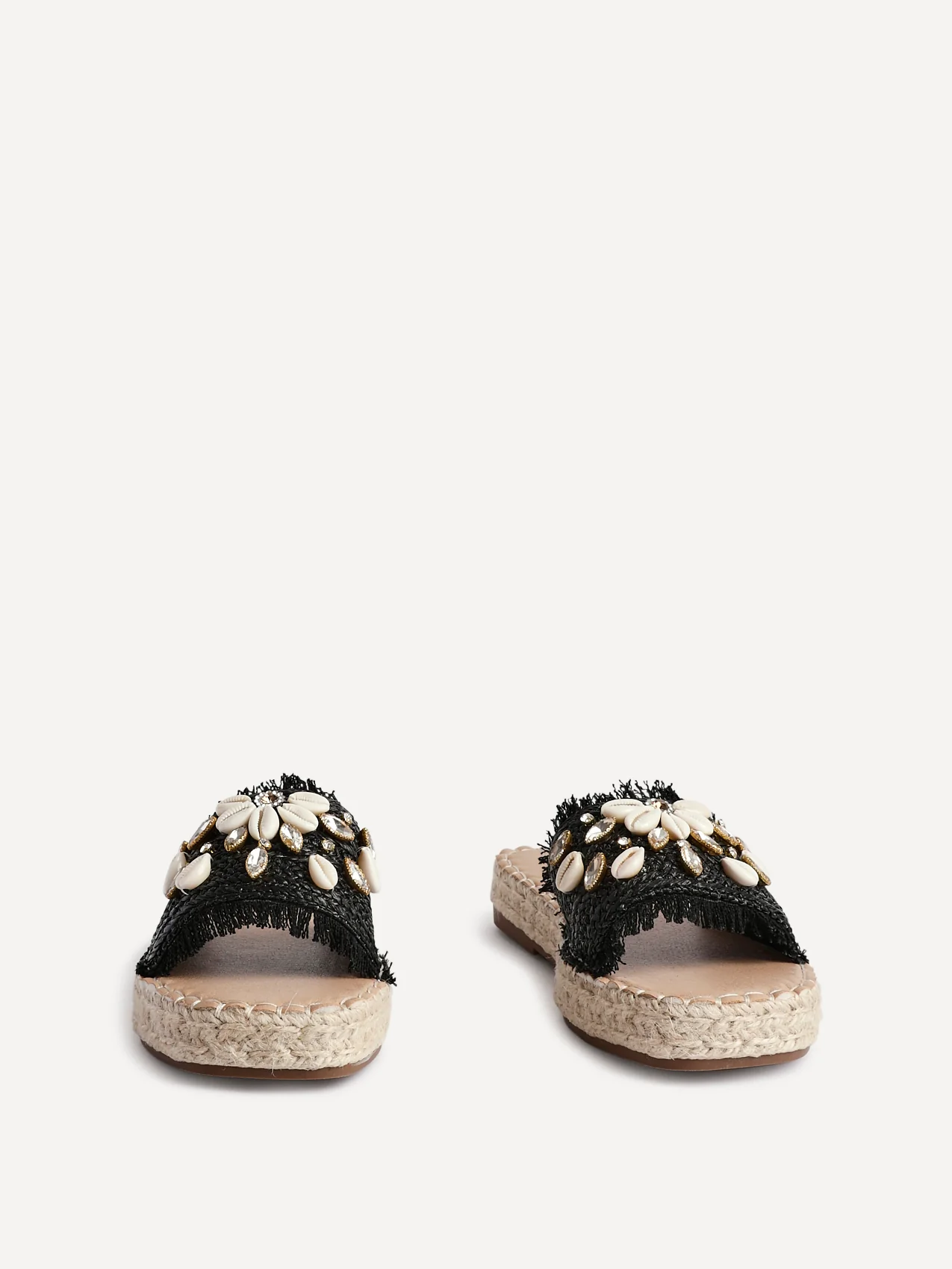 Seaside Black Raffia Embellished Sliders - Image 3