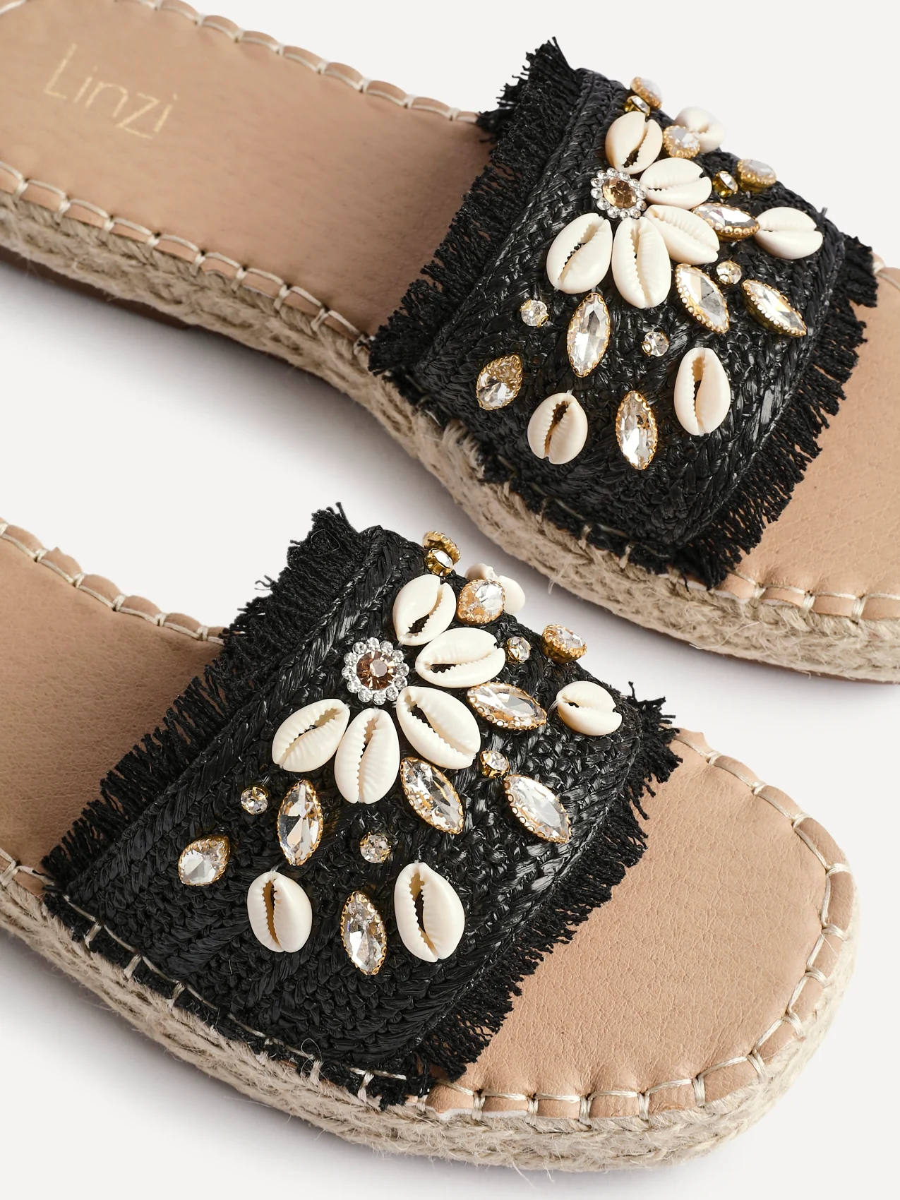 Seaside Black Raffia Embellished Sliders - Image 4
