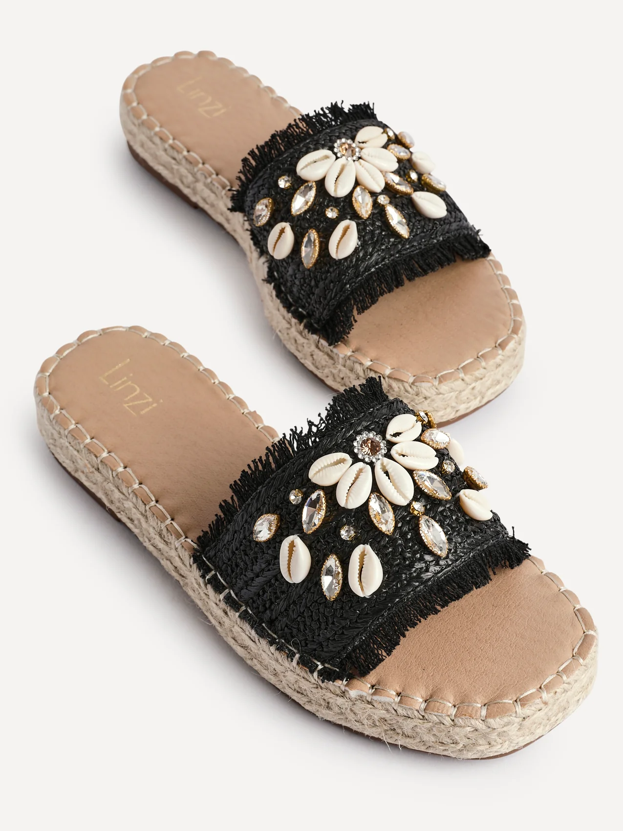 Seaside Black Raffia Embellished Sliders - Image 5