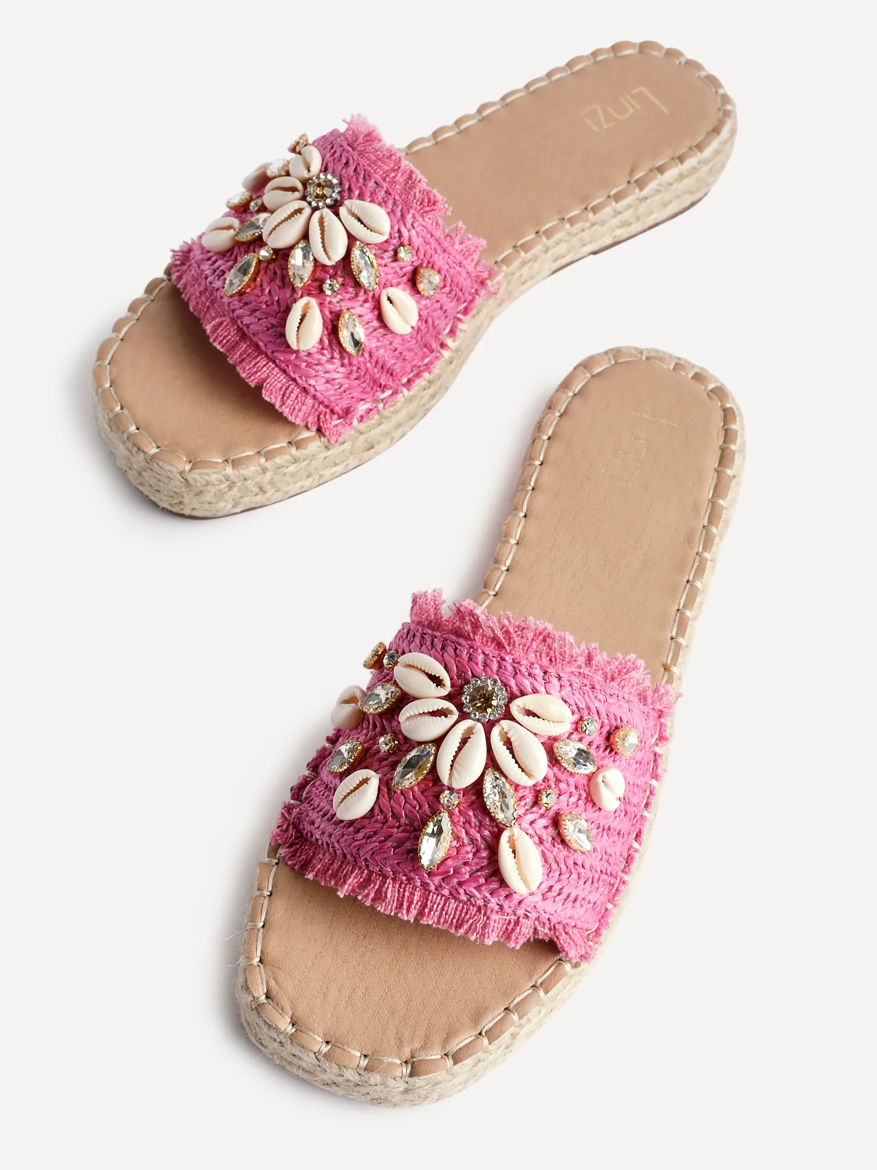 Seaside Fuchsia Raffia Embellished Sliders - Image 4