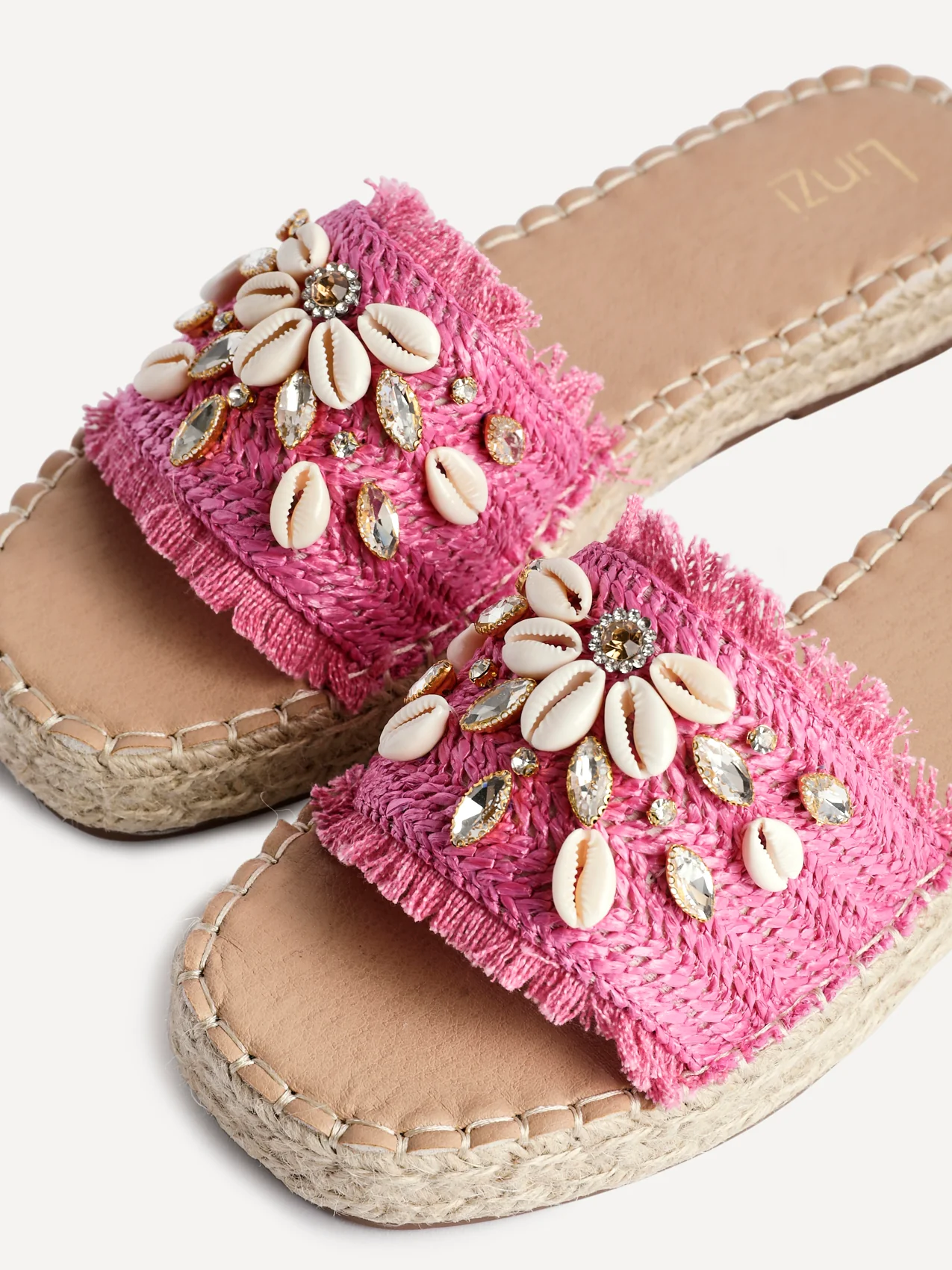 Seaside Fuchsia Raffia Embellished Sliders - Image 5