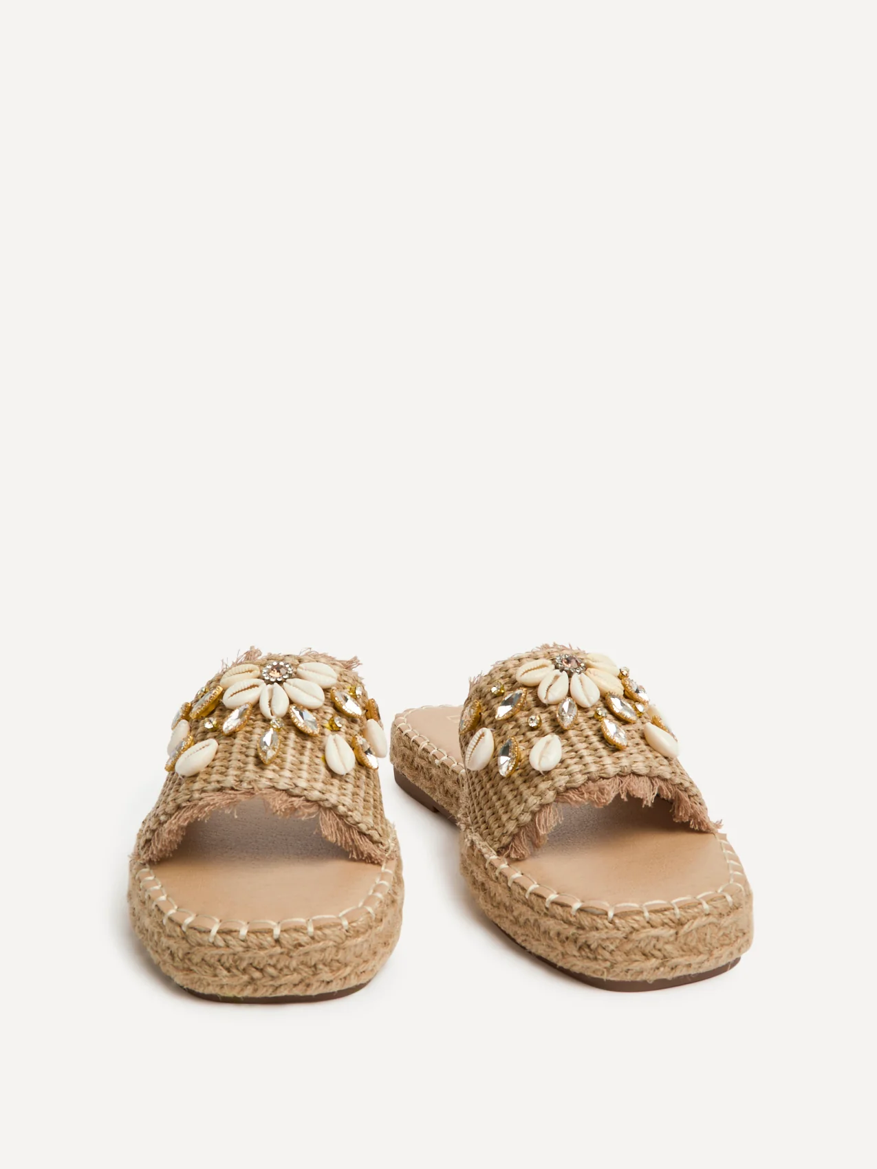 Seaside Mocha Raffia Embellished Sliders - Image 3