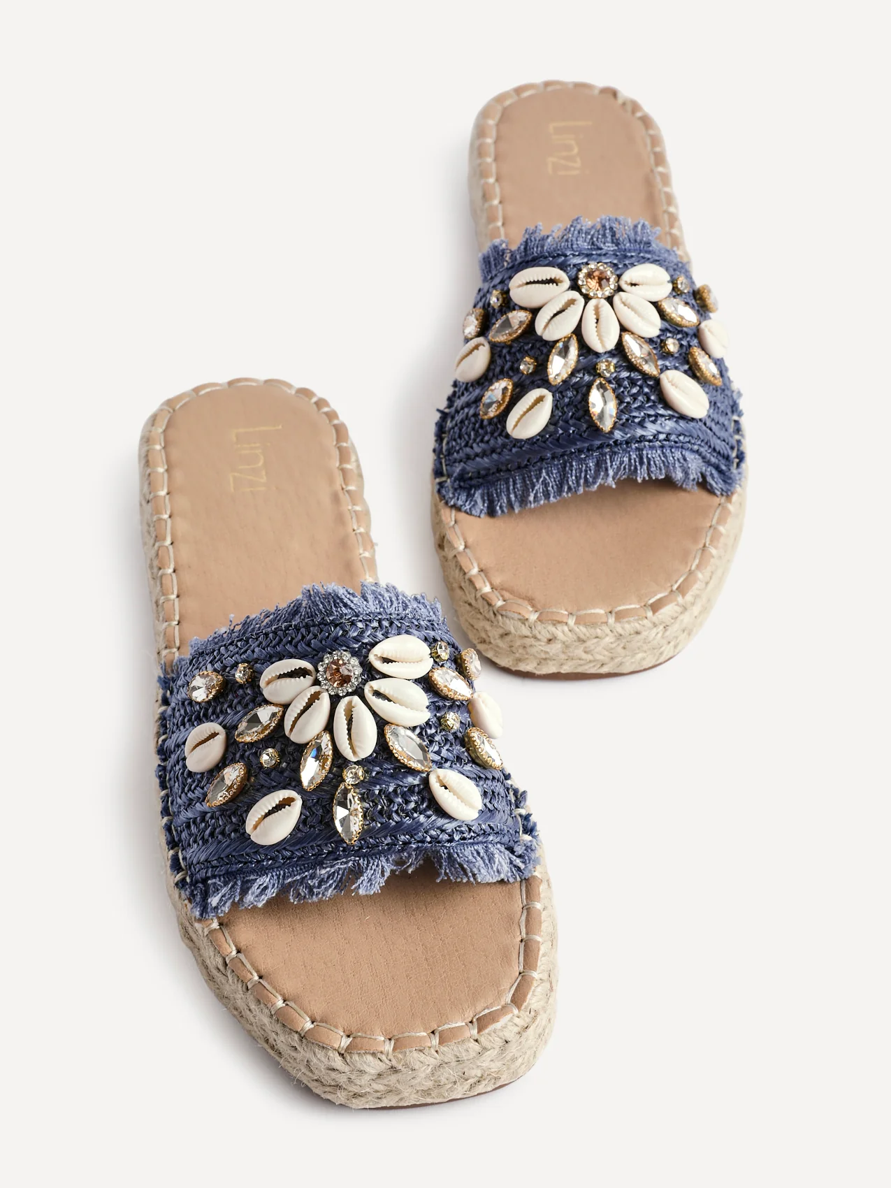 Seaside Blue Raffia Embellished Sliders - Image 5