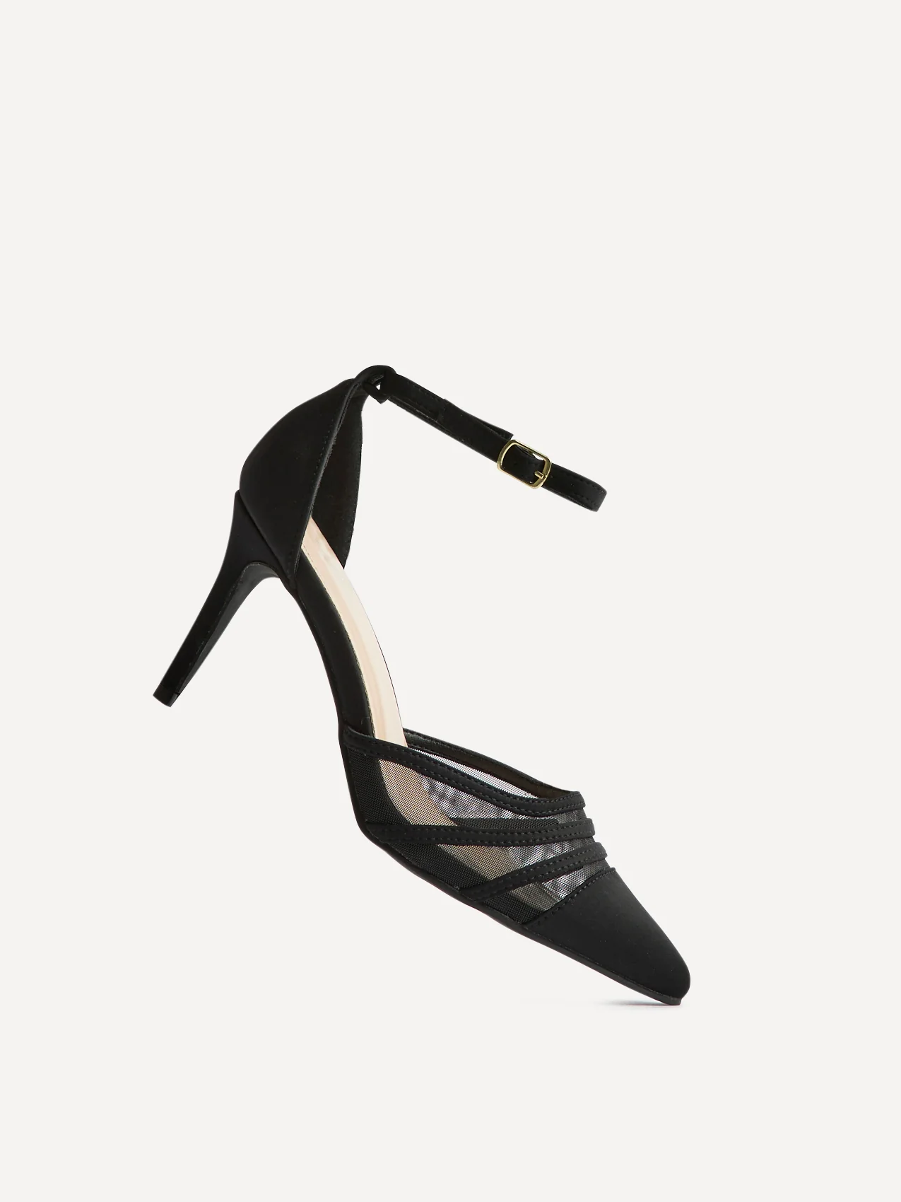 Serri Black Lycra Mesh Court Heels - Image 5