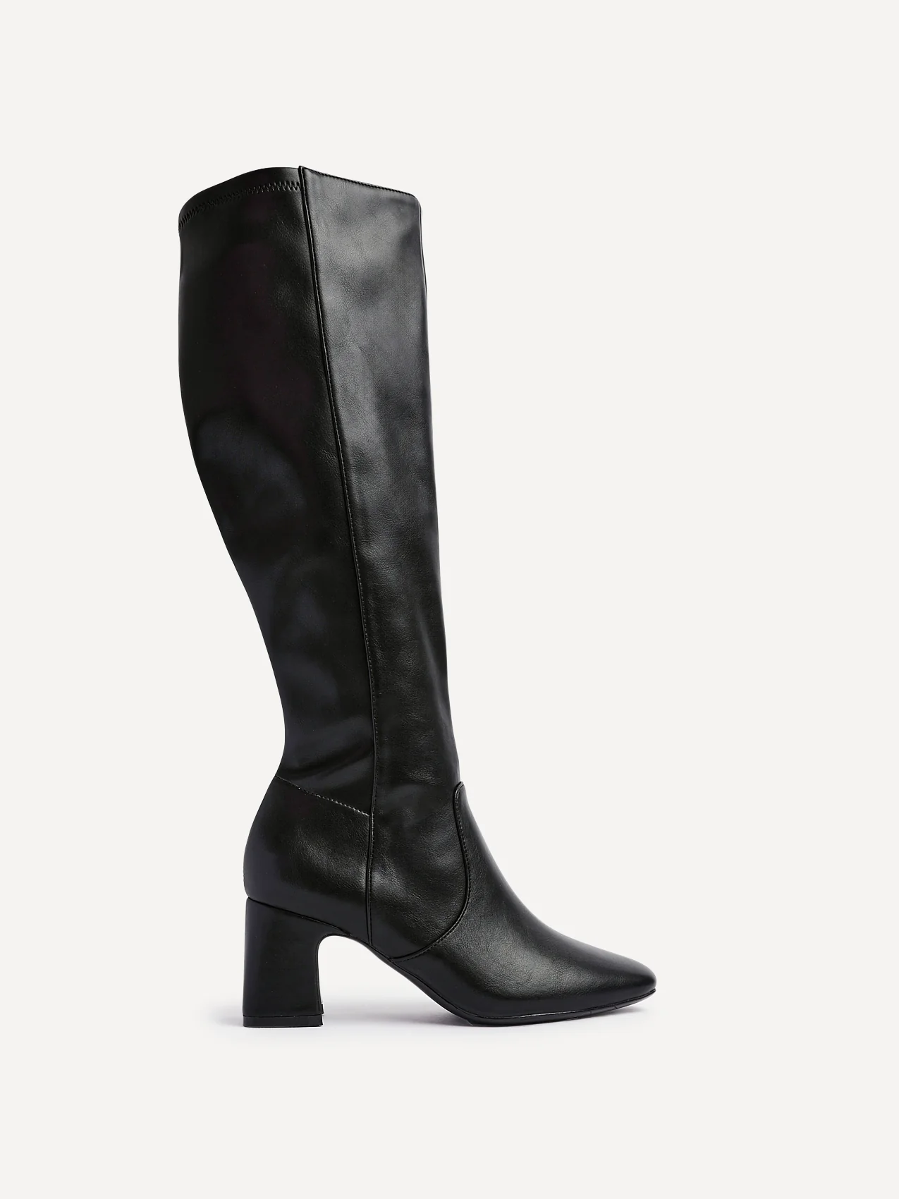 Slate Black Faux Leather Long Heeled Boots - Image 2
