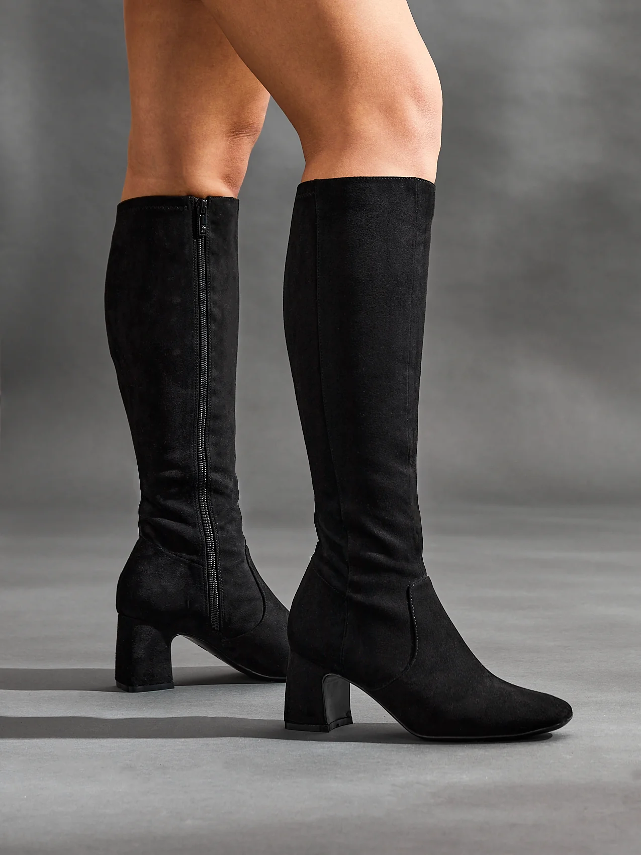 Slate Black Faux Suede Long Heeled Boots - Image 7