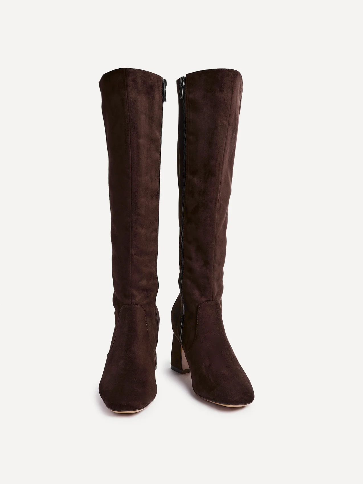 Slate Brown Faux Suede Long Heeled Boots - Image 3