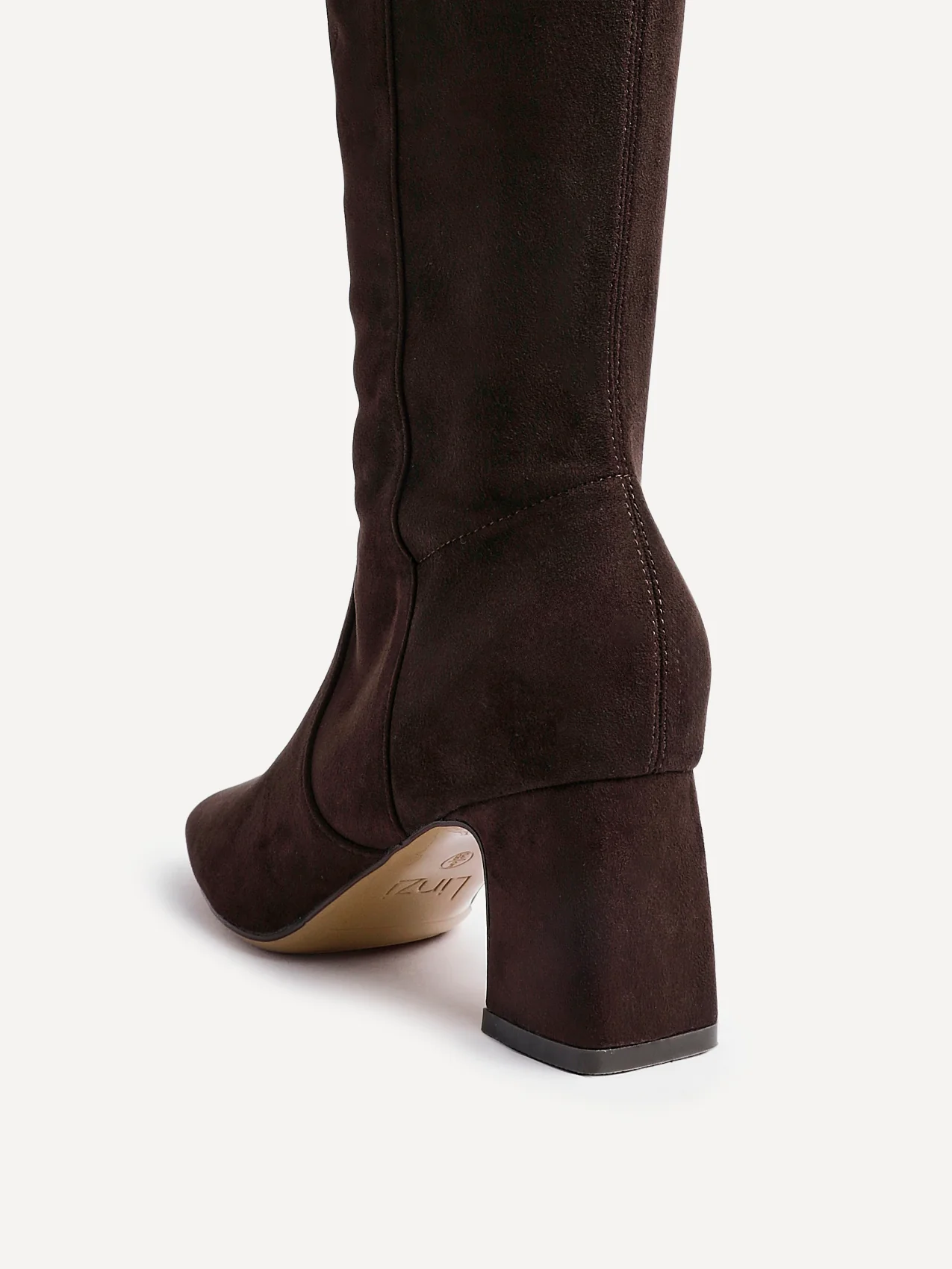 Slate Brown Faux Suede Long Heeled Boots - Image 4
