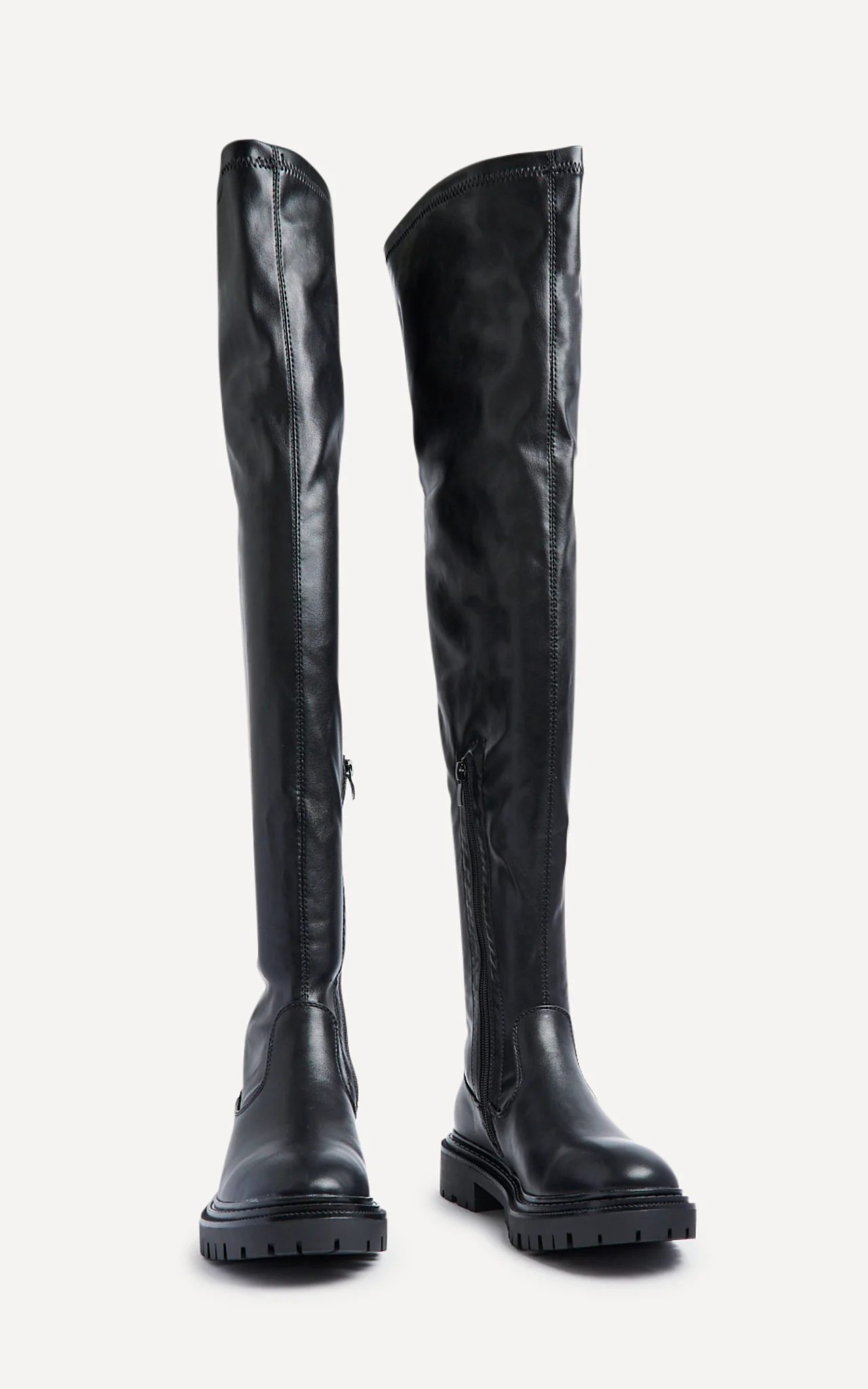 Sonny Black Faux Leather Long Boots - Image 3