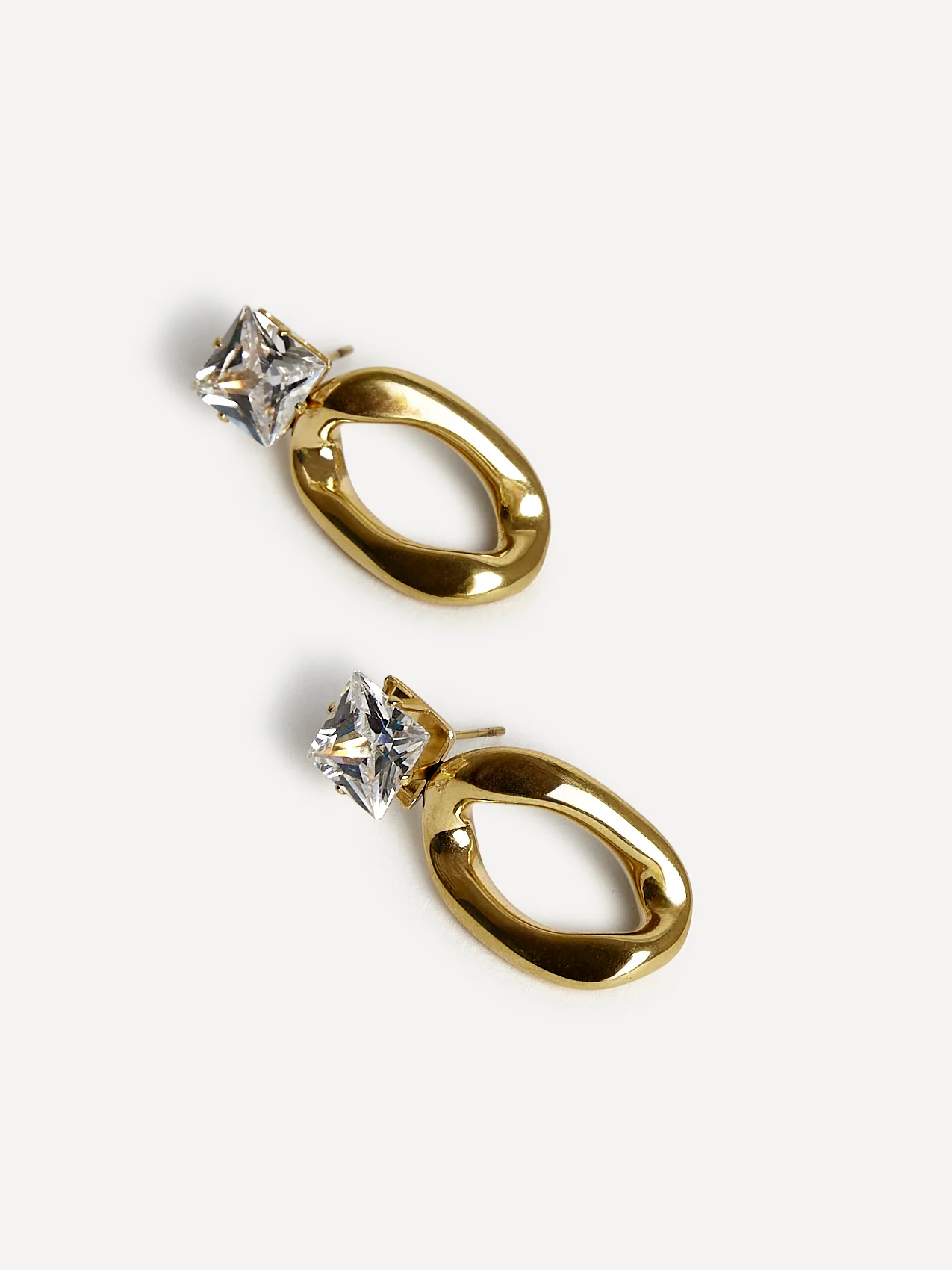Starfall Gold Square Stud Oval Drop Earrings - Image 4