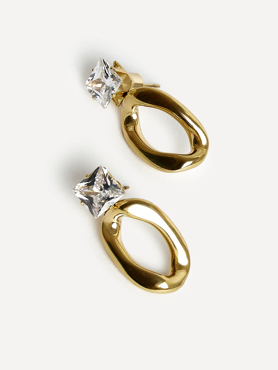 Starfall Gold Square Stud Oval Drop Earrings - Image 5