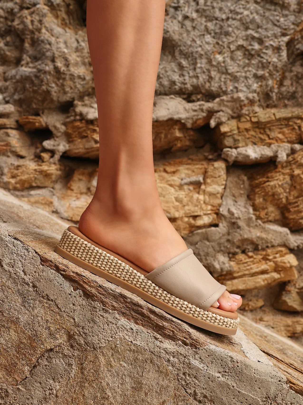 Stay Taupe Flatform Mule Sandals - Image 7