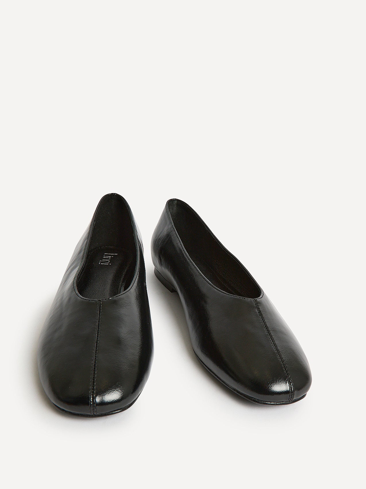 Structure Black Faux Leather Square Toe Ballet Flats - Image 3