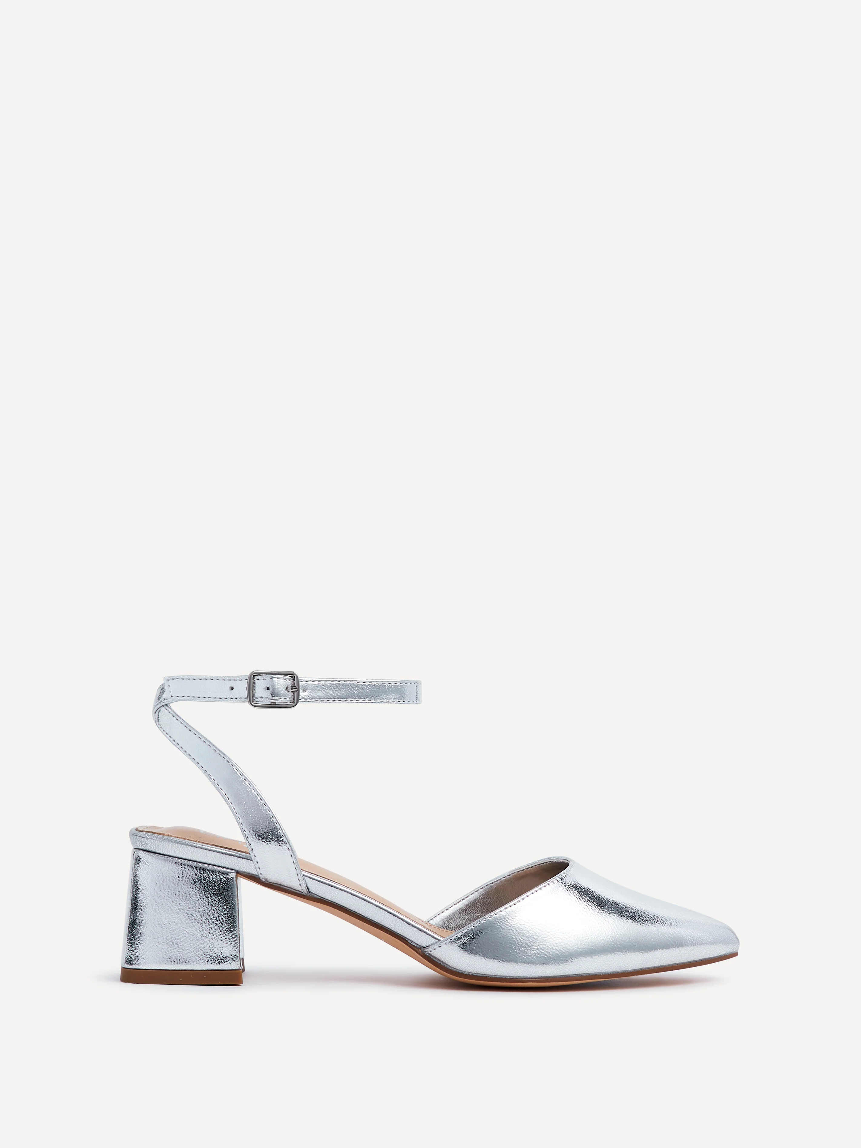 Suzy Wide Fit Silver Faux Leather Court Heels