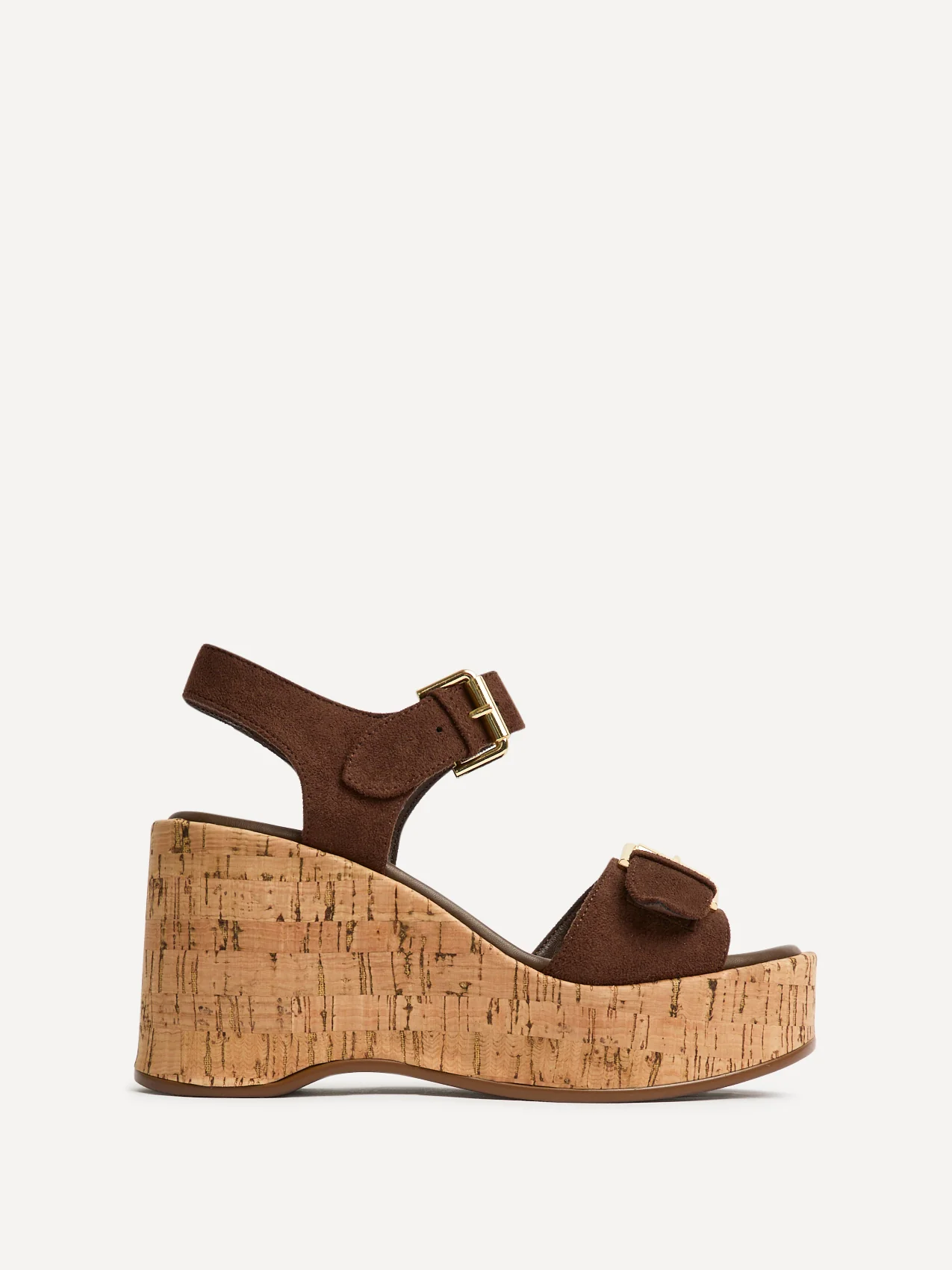 Sync Brown Faux Suede Wedge Sandals - Image 2