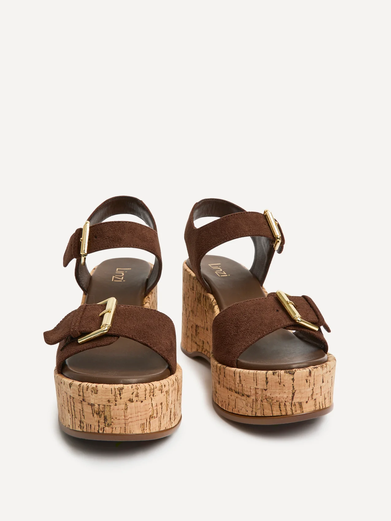 Sync Brown Faux Suede Wedge Sandals - Image 3