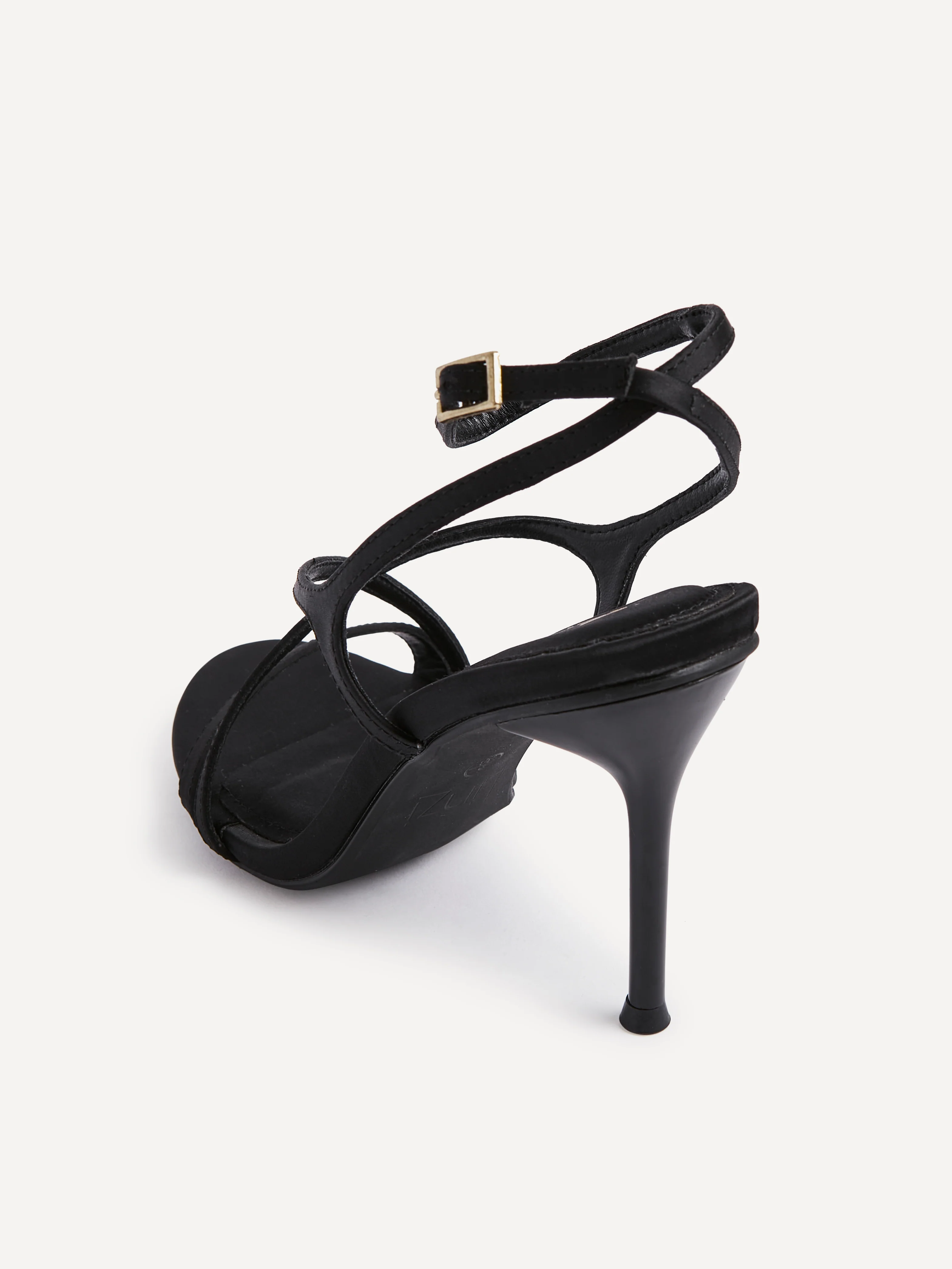 Taliya Black Satin Strappy Stiletto Heels - Image 5