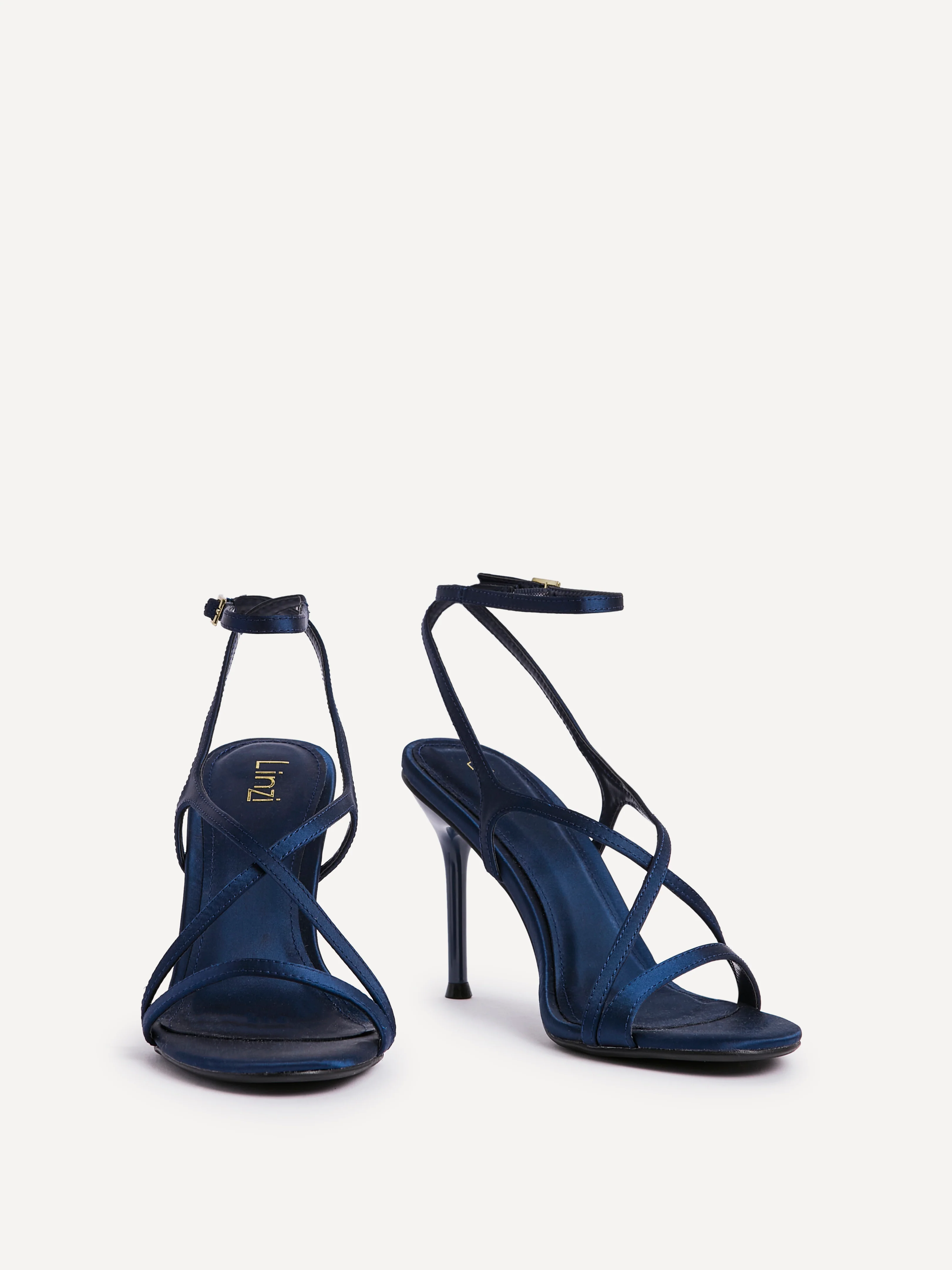 Taliya Navy Satin Strappy Stiletto Heels - Image 3