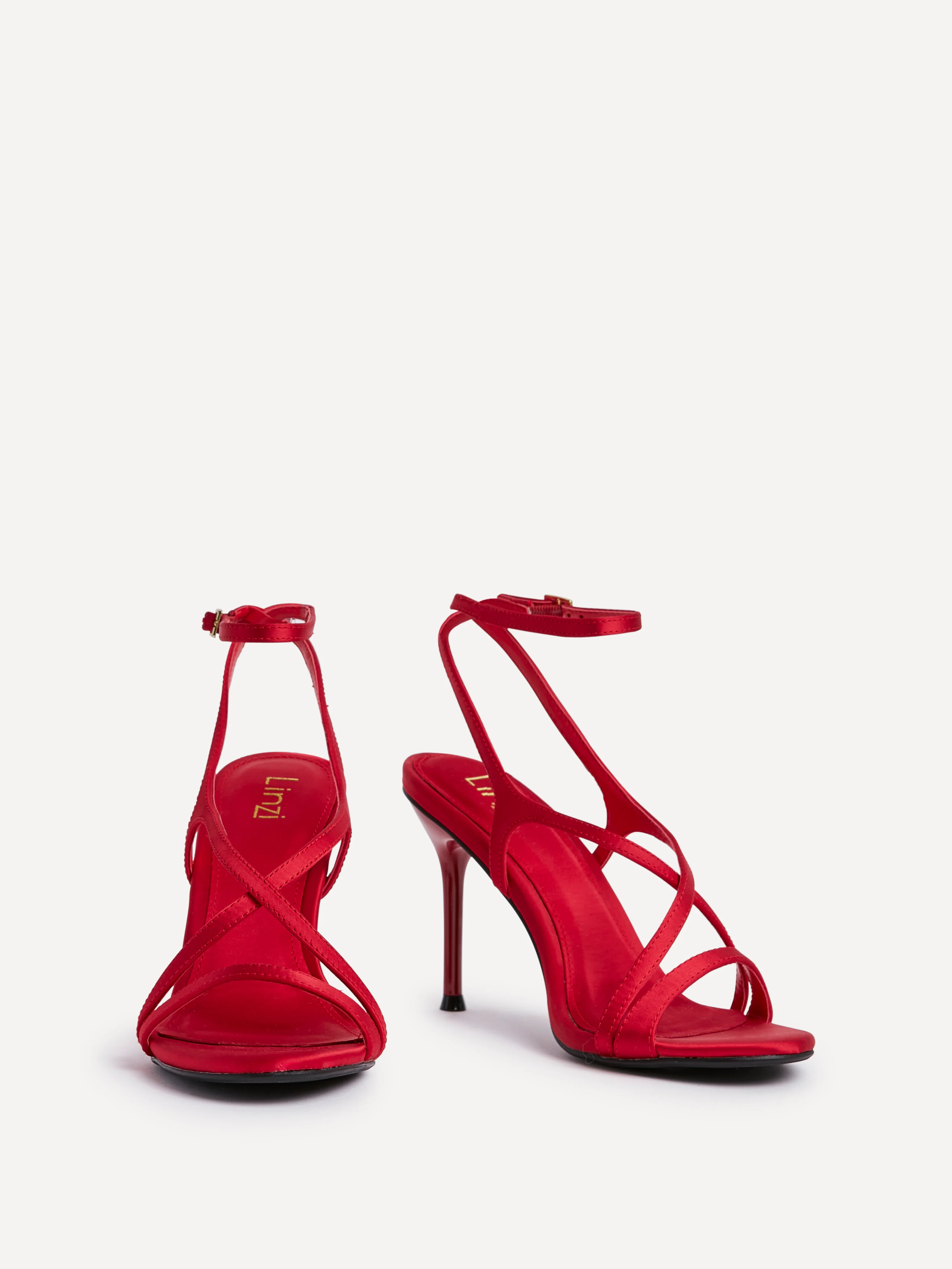 Taliya Red Satin Strappy Stiletto Heels - Image 3
