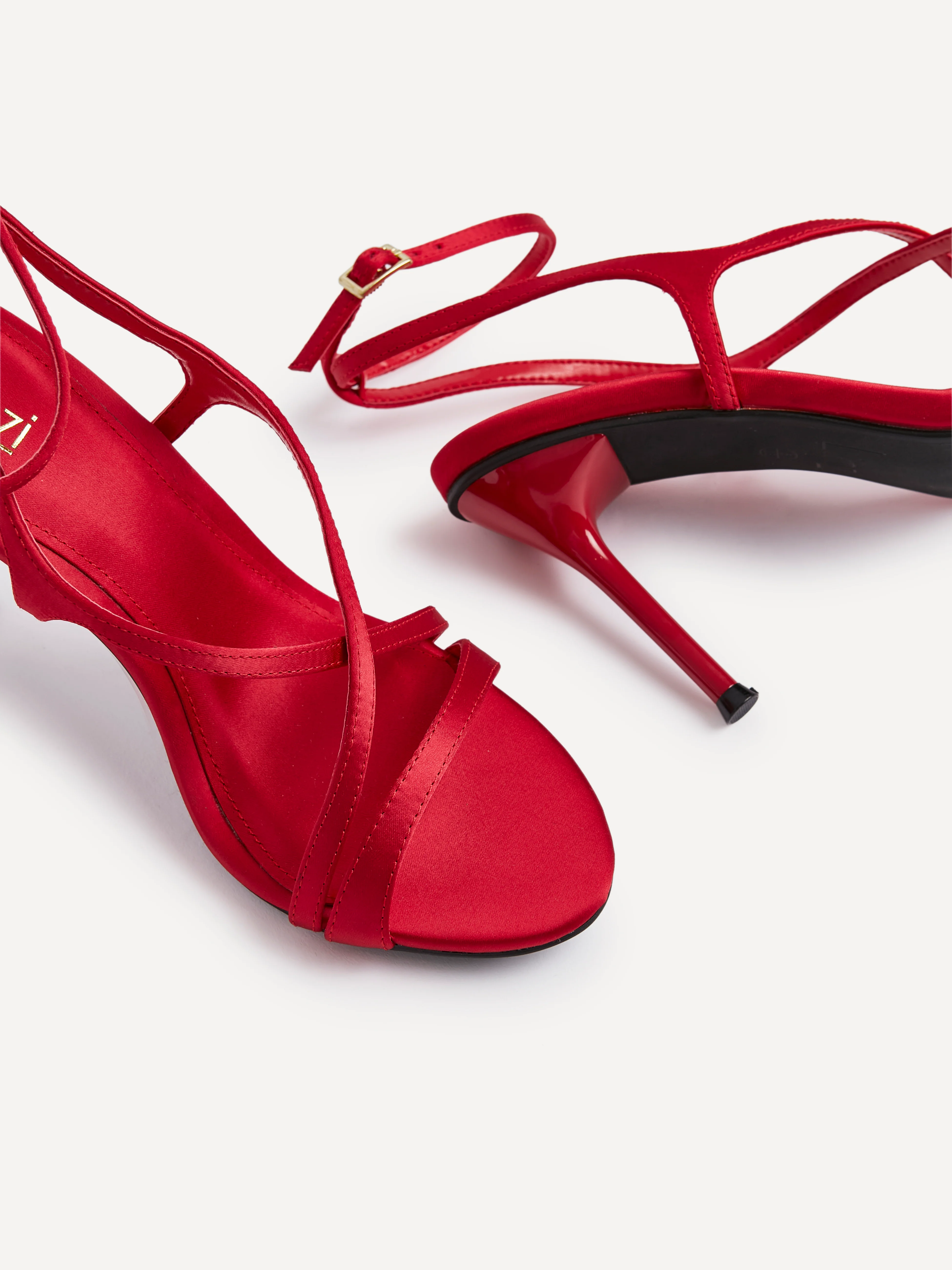 Taliya Red Satin Strappy Stiletto Heels - Image 5