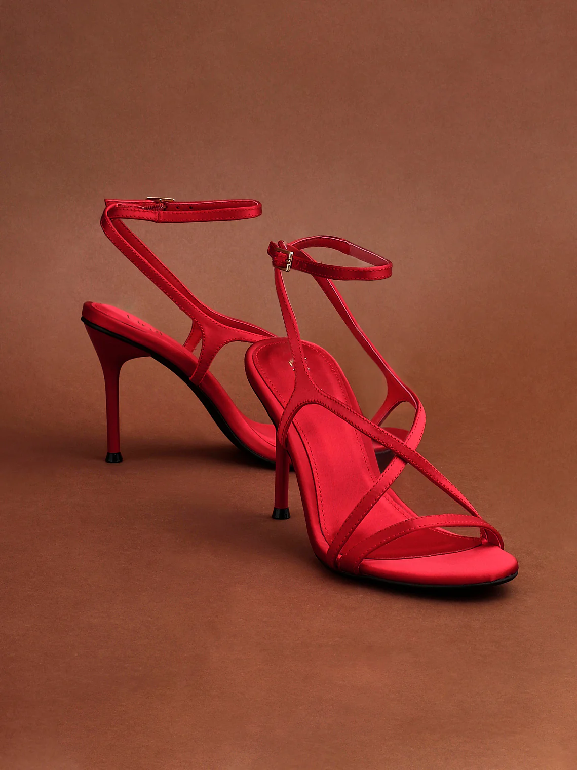Taliya Red Satin Strappy Stiletto Heels - Image 6