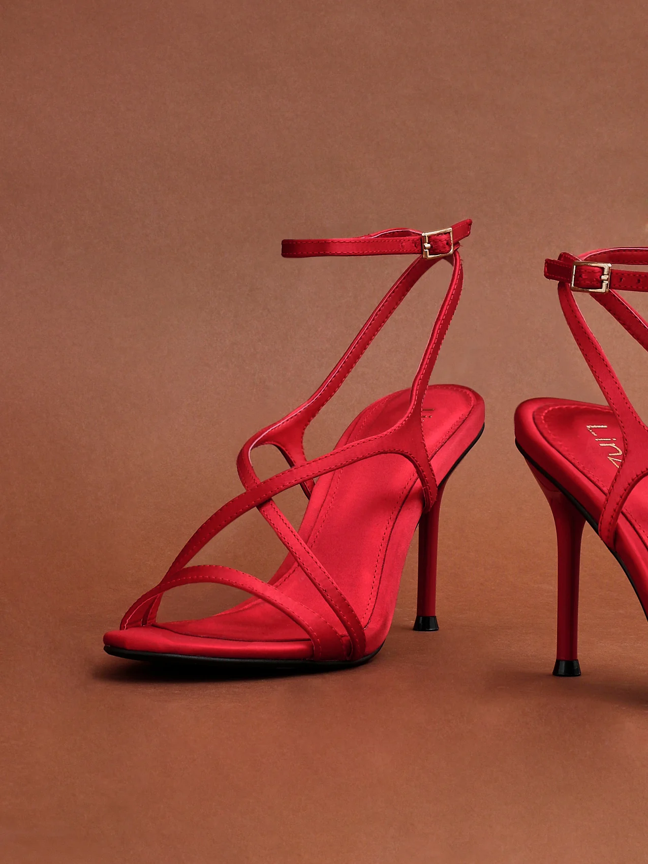 Taliya Red Satin Strappy Stiletto Heels - Image 7