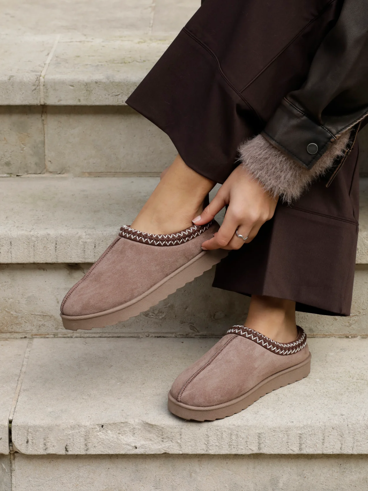 Tammy Mocha Faux Suede Slippers - Image 6