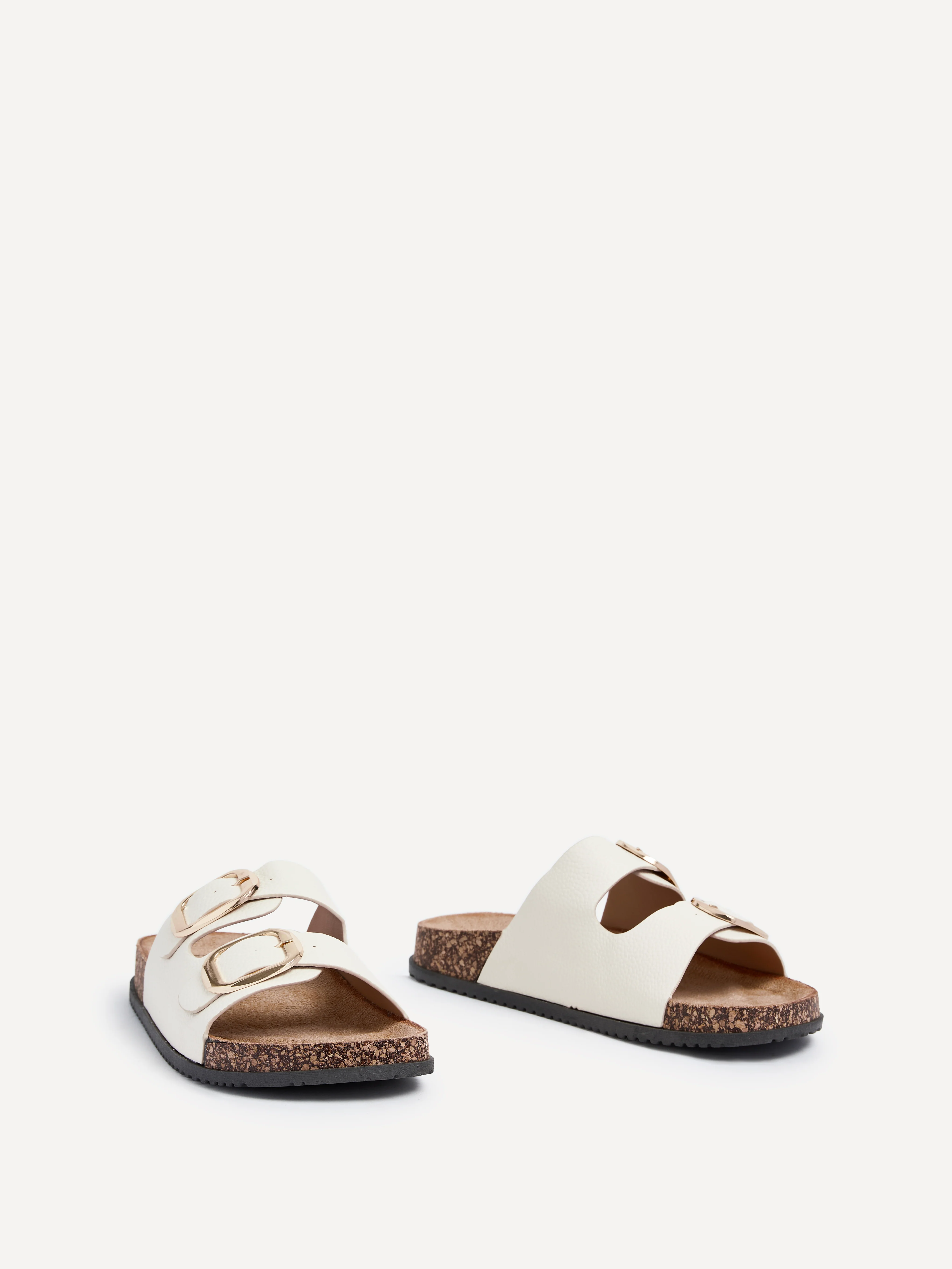 Tatum Beige Double Buckle Slider Sandals - Image 3