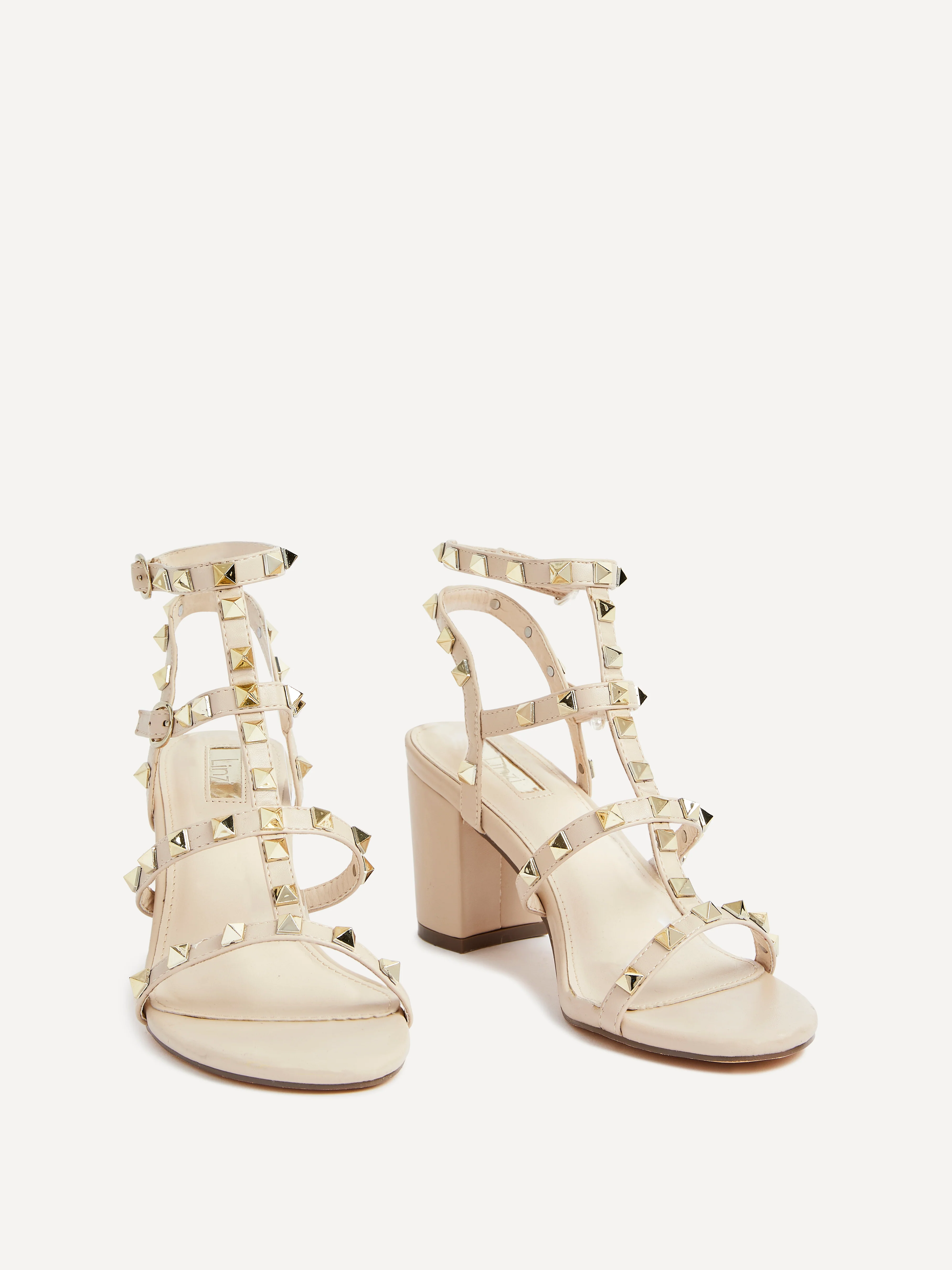 Tessa Beige Studded Block Heel Sandals - Image 3