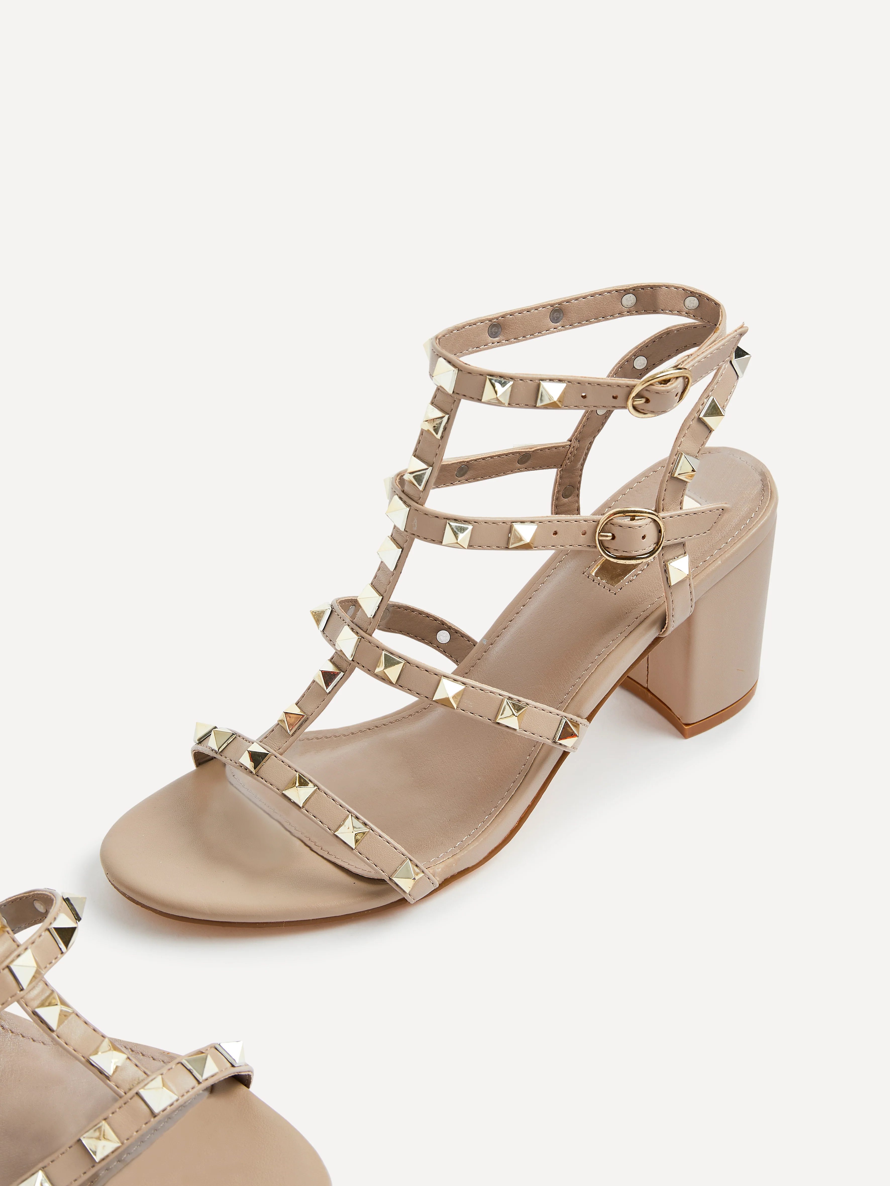 Tessa Taupe Studded Block Heel Sandals - Image 5