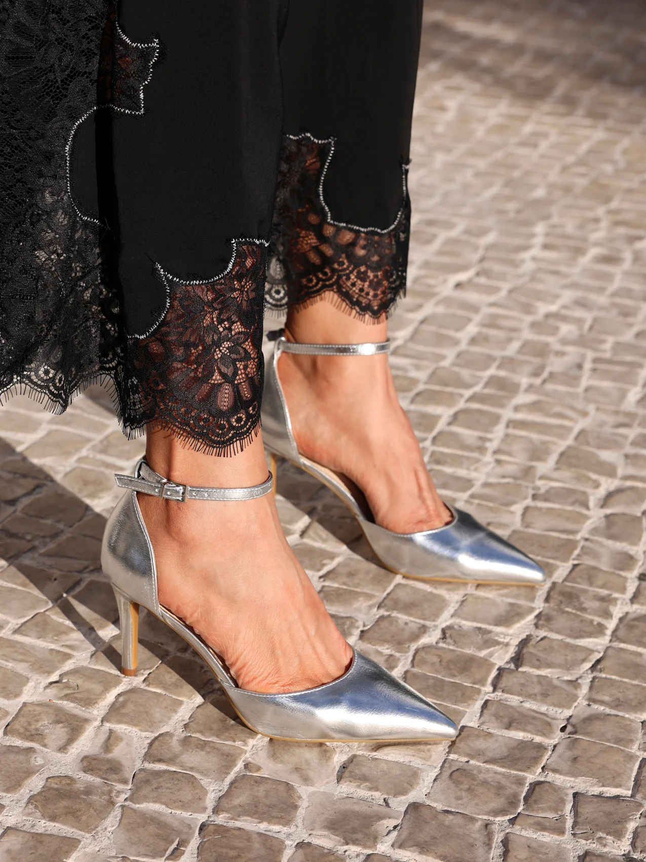 Thea Silver Faux Leather Stiletto Court Heels - Image 6