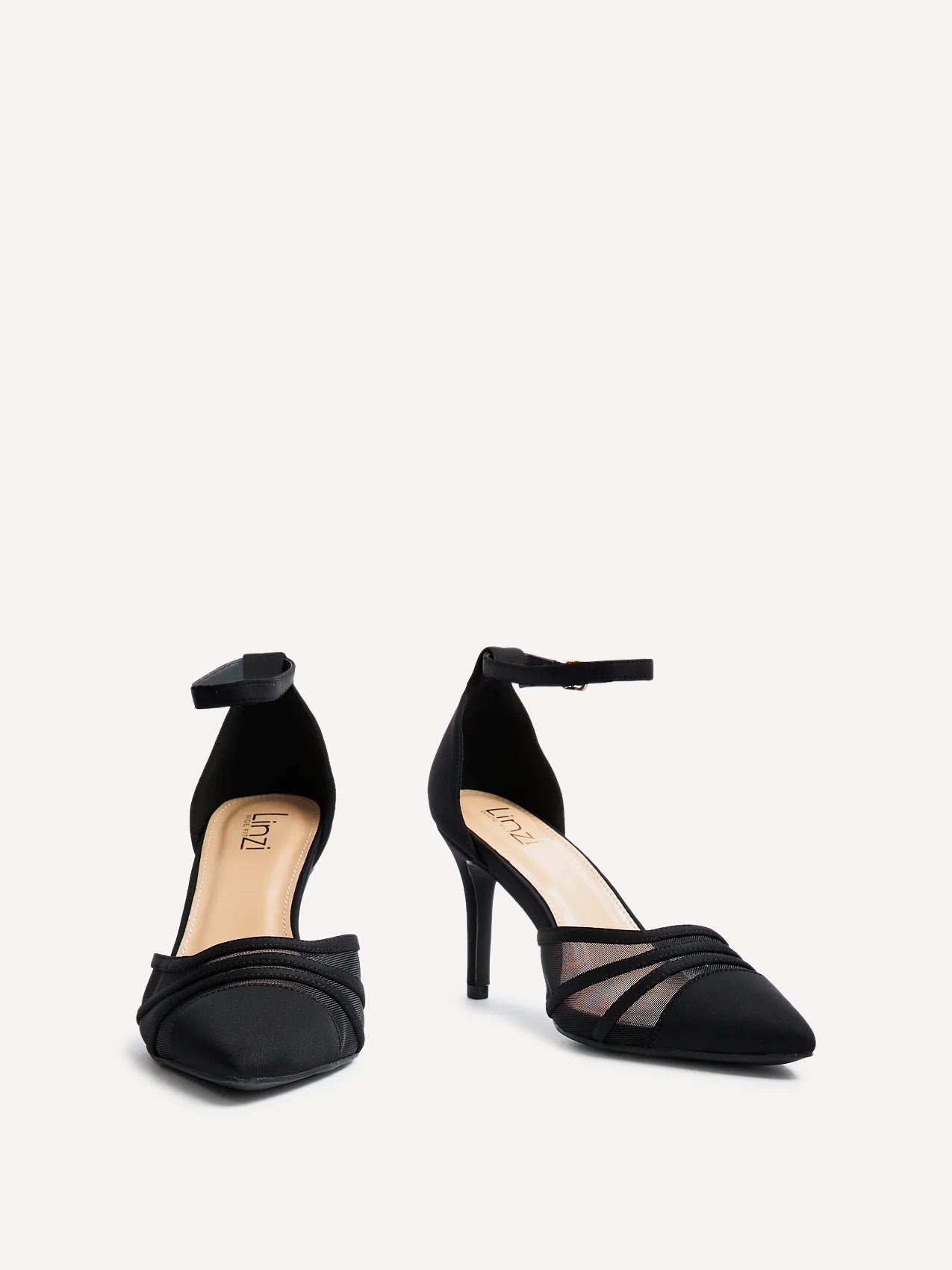 Tianey Wide Fit Black Scuba Mesh Court Heels - Image 3