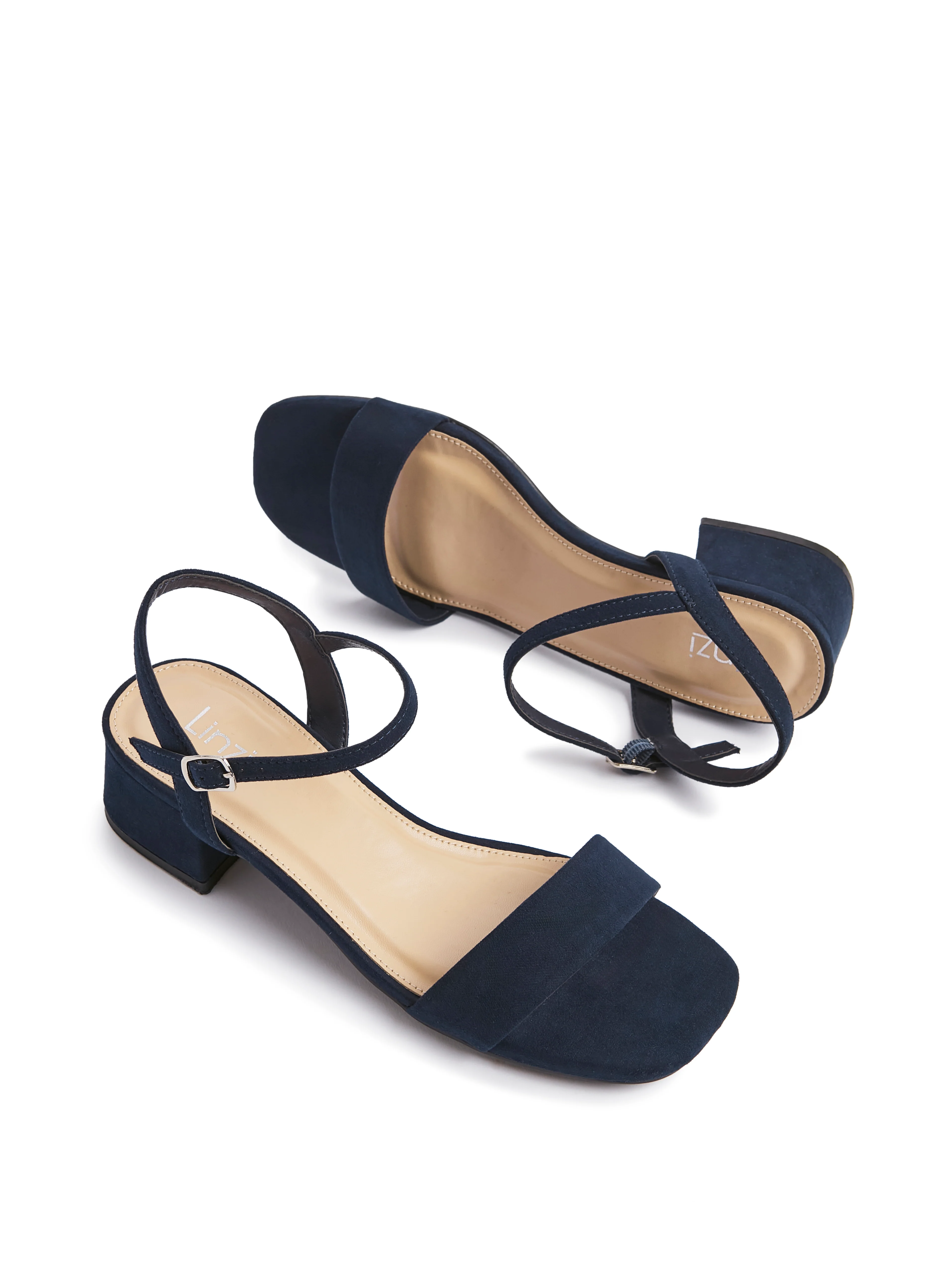 Tillie Navy Faux Suede Low Heels - Image 5