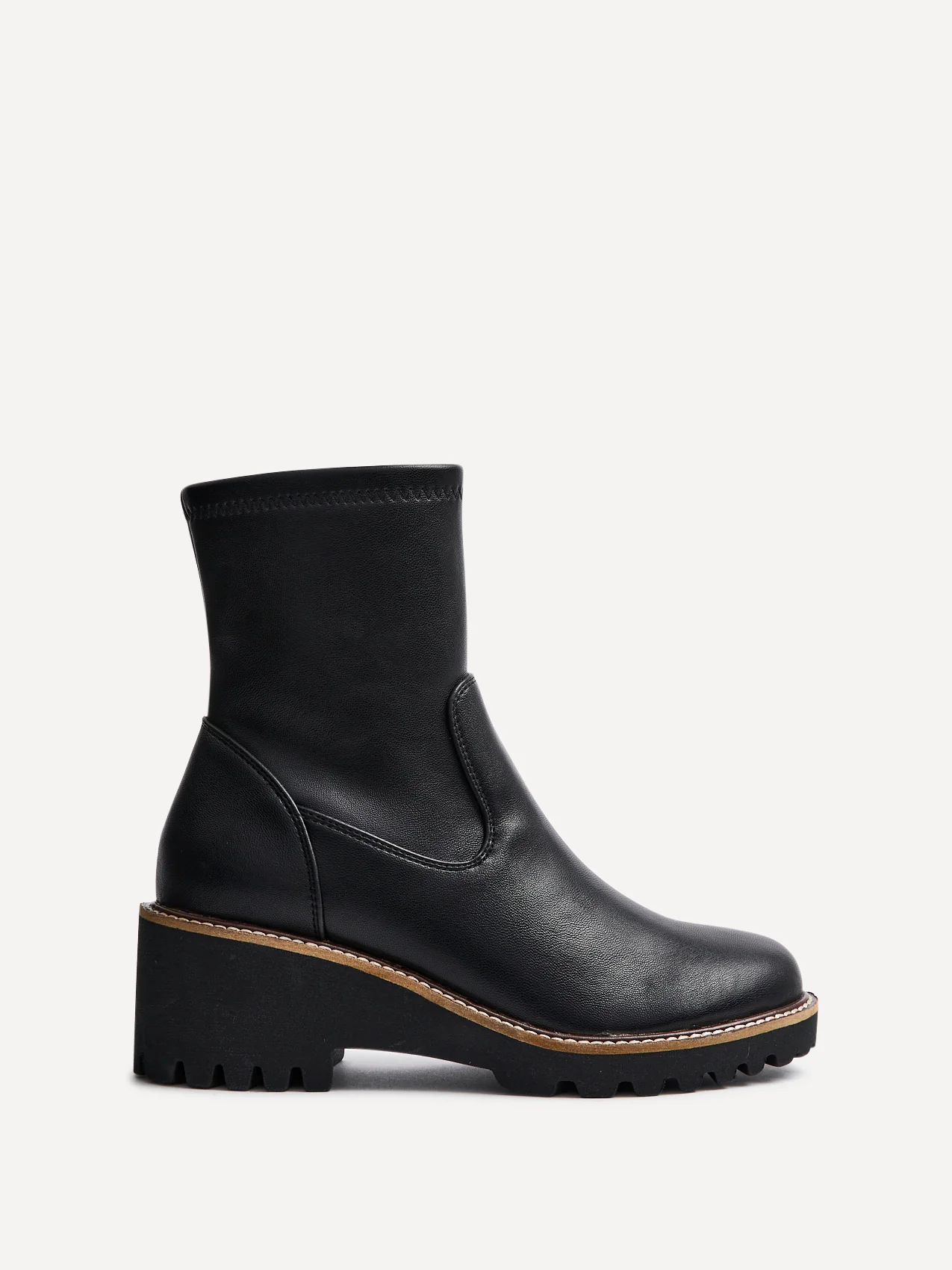 Trish Black Faux Leather Wedged Ankle Boots - Image 2