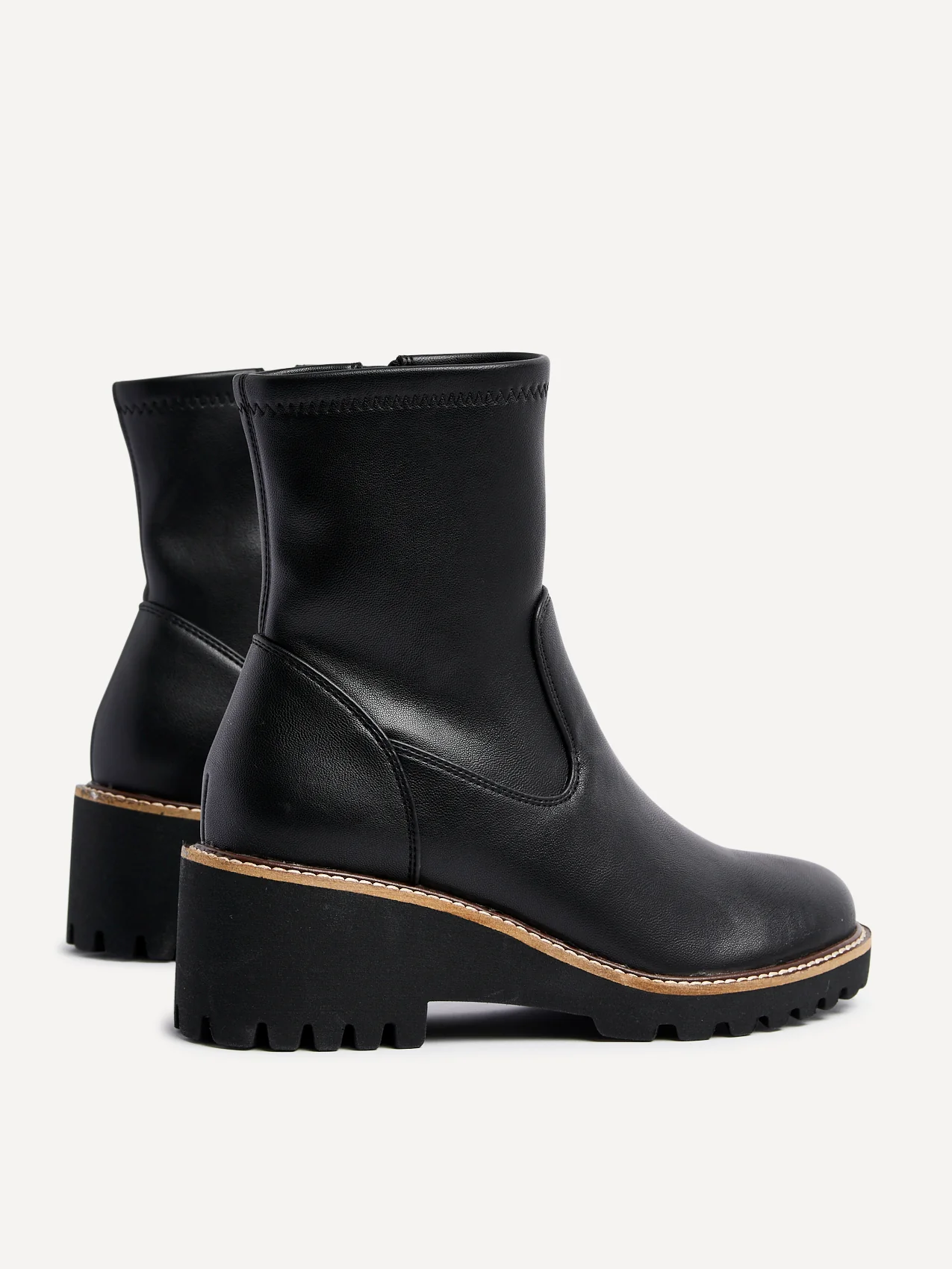 Trish Black Faux Leather Wedged Ankle Boots - Image 4