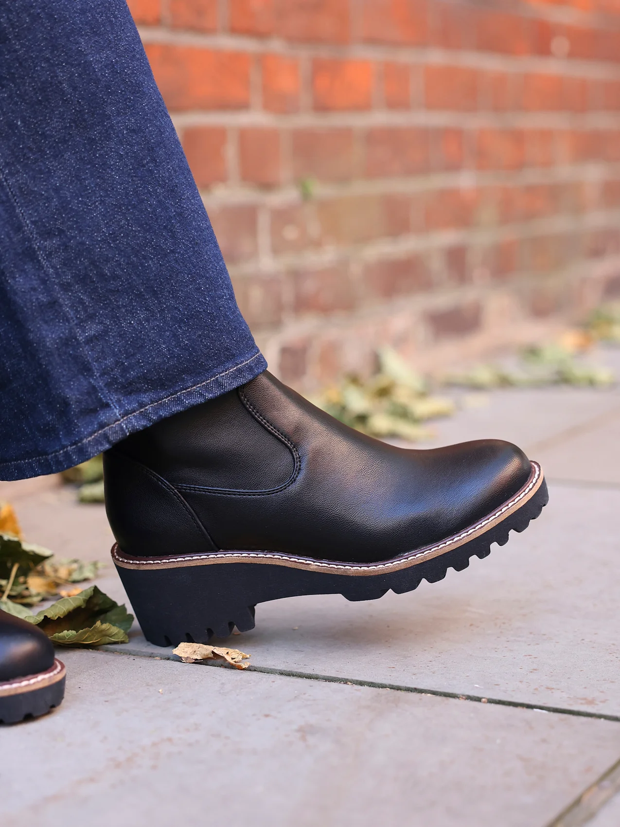 Trish Black Faux Leather Wedged Ankle Boots - Image 6