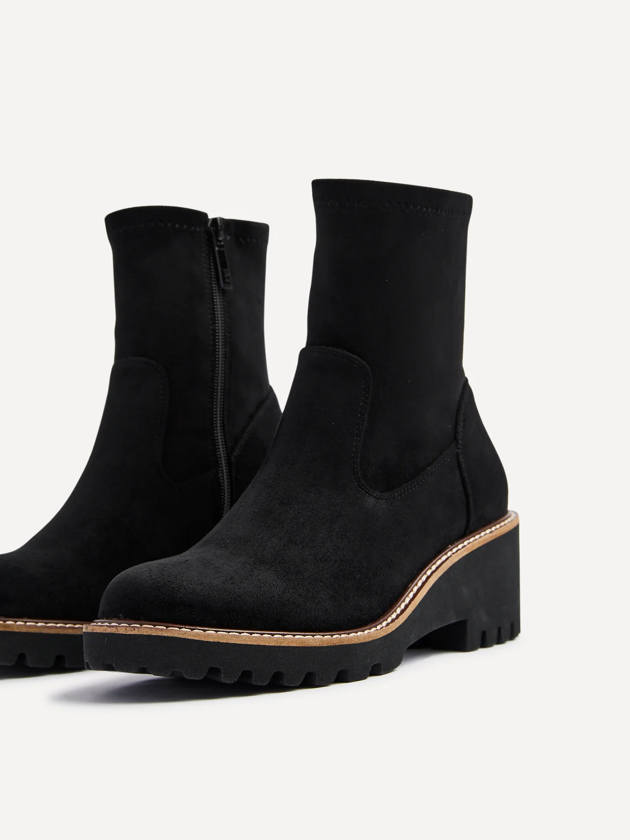 Trish Black Faux Suede Wedged Ankle Boots - Image 5