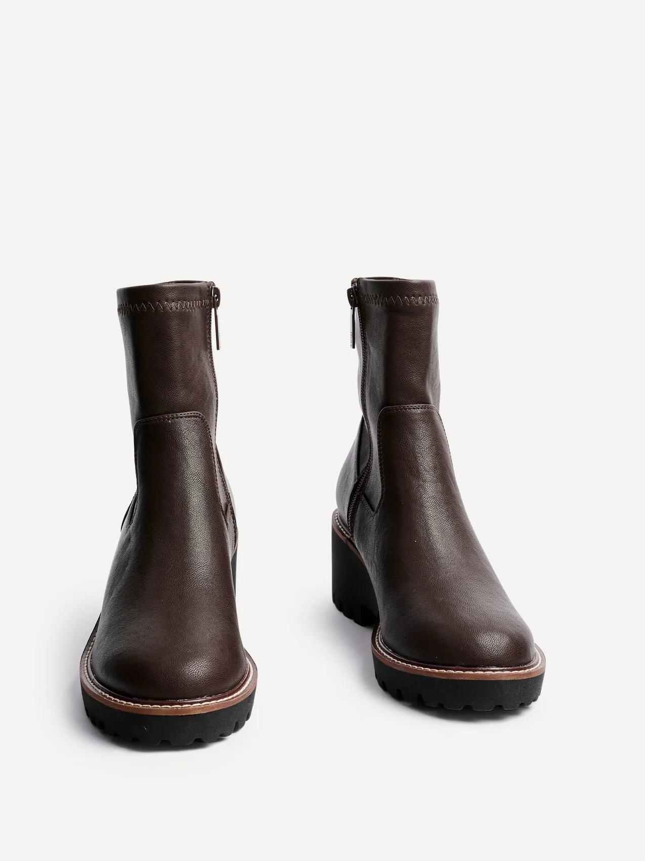 Trish Brown Faux Leather Wedged Ankle Boots - Image 3