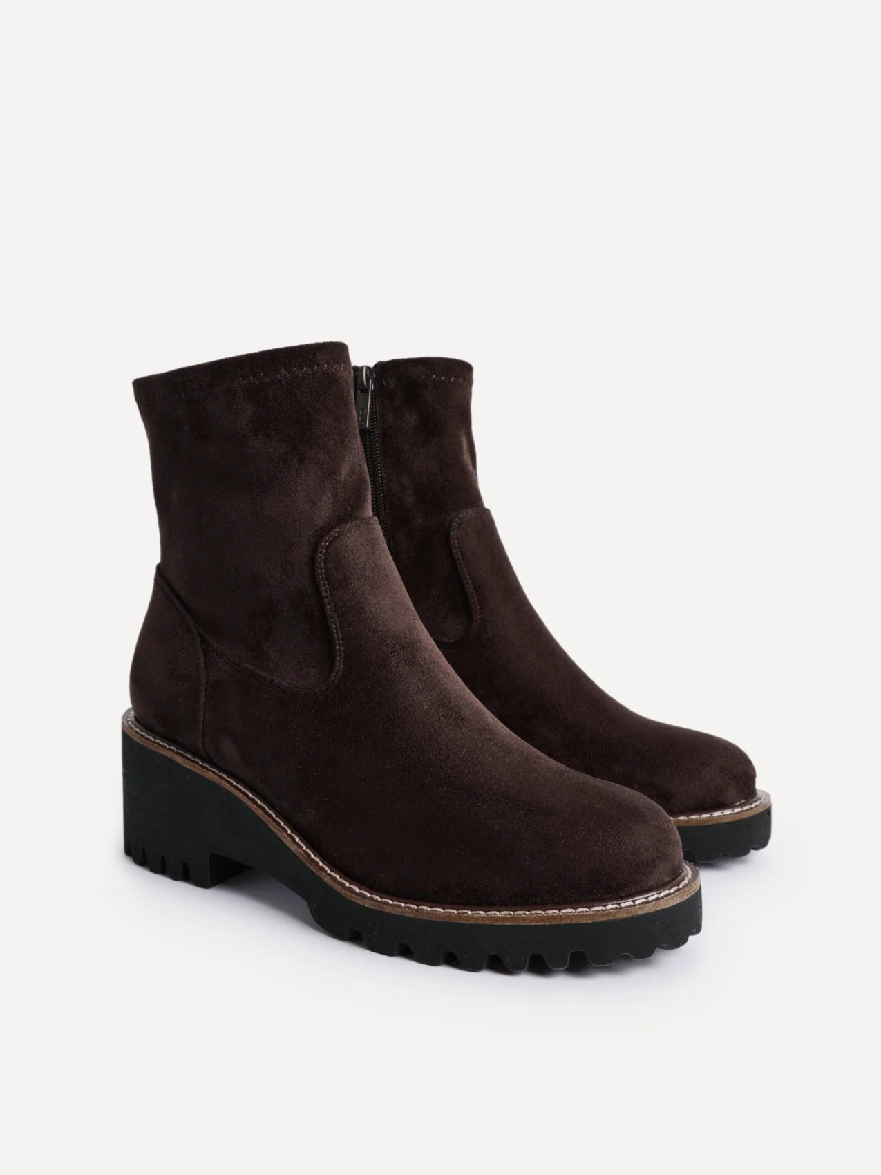 Trish Brown Faux Suede Wedged Ankle Boots - Image 4