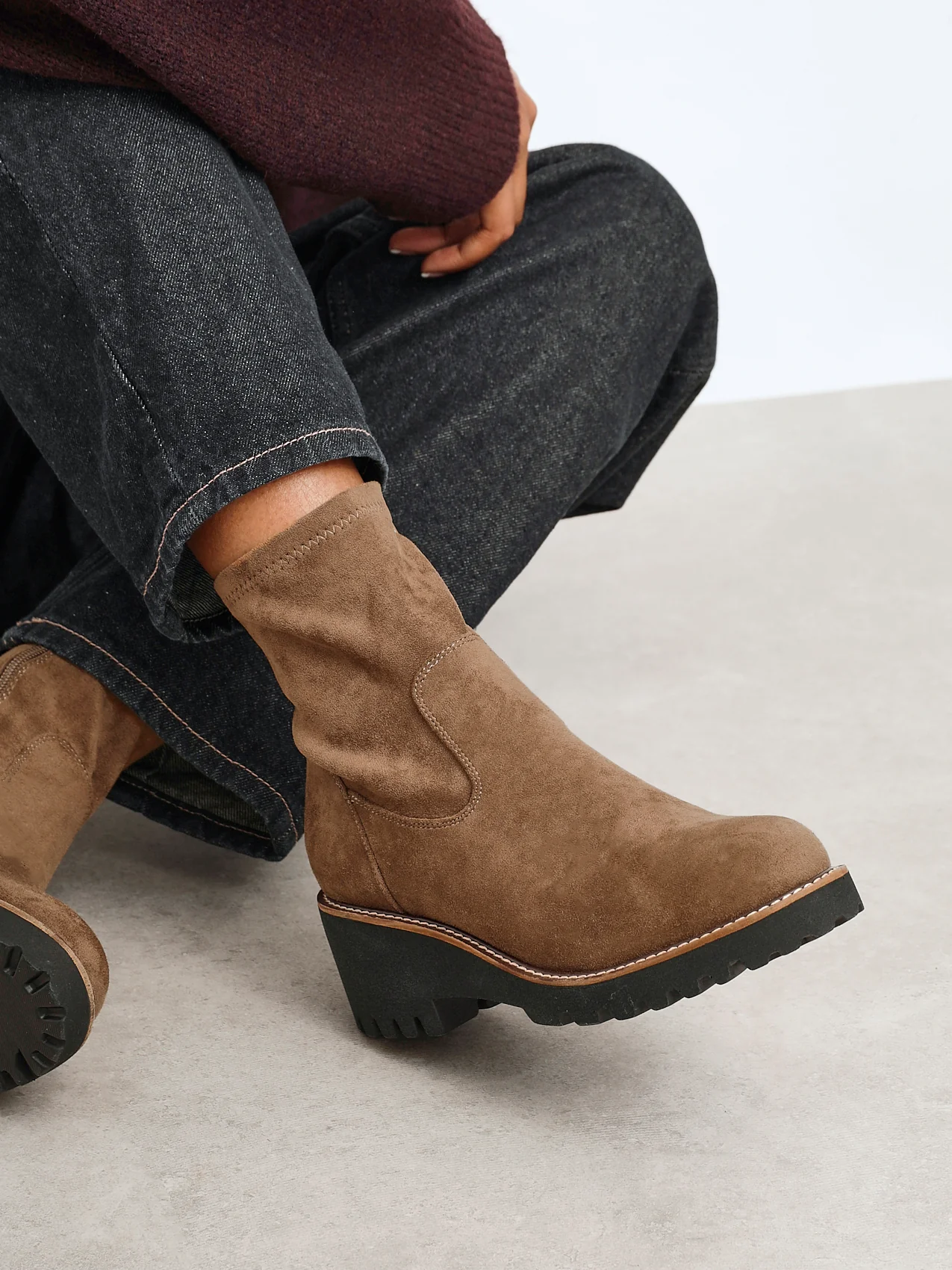 Trish Sand Faux Suede Wedged Ankle Boots