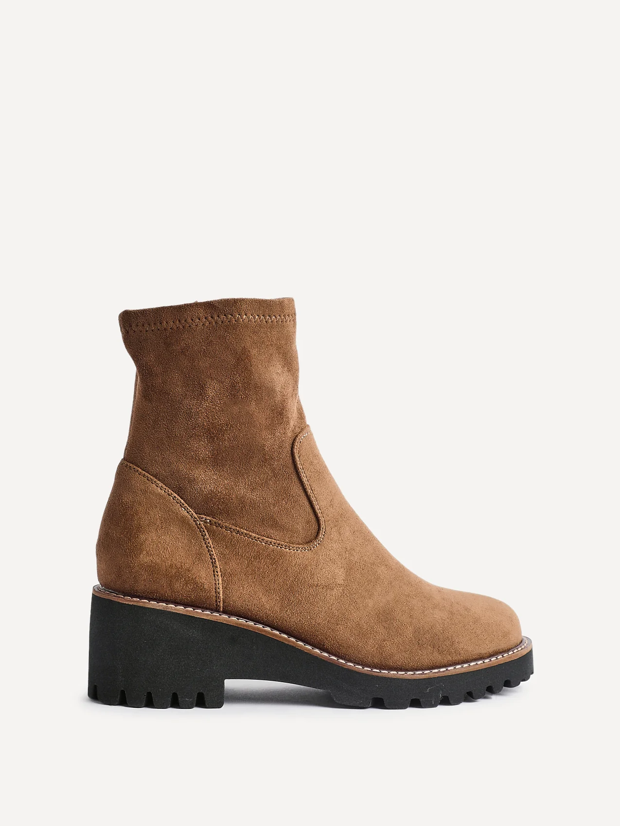 Trish Sand Faux Suede Wedged Ankle Boots - Image 2