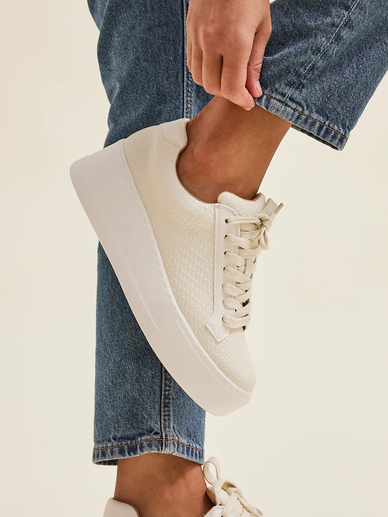 Twyla Cream Faux Leather Trainers