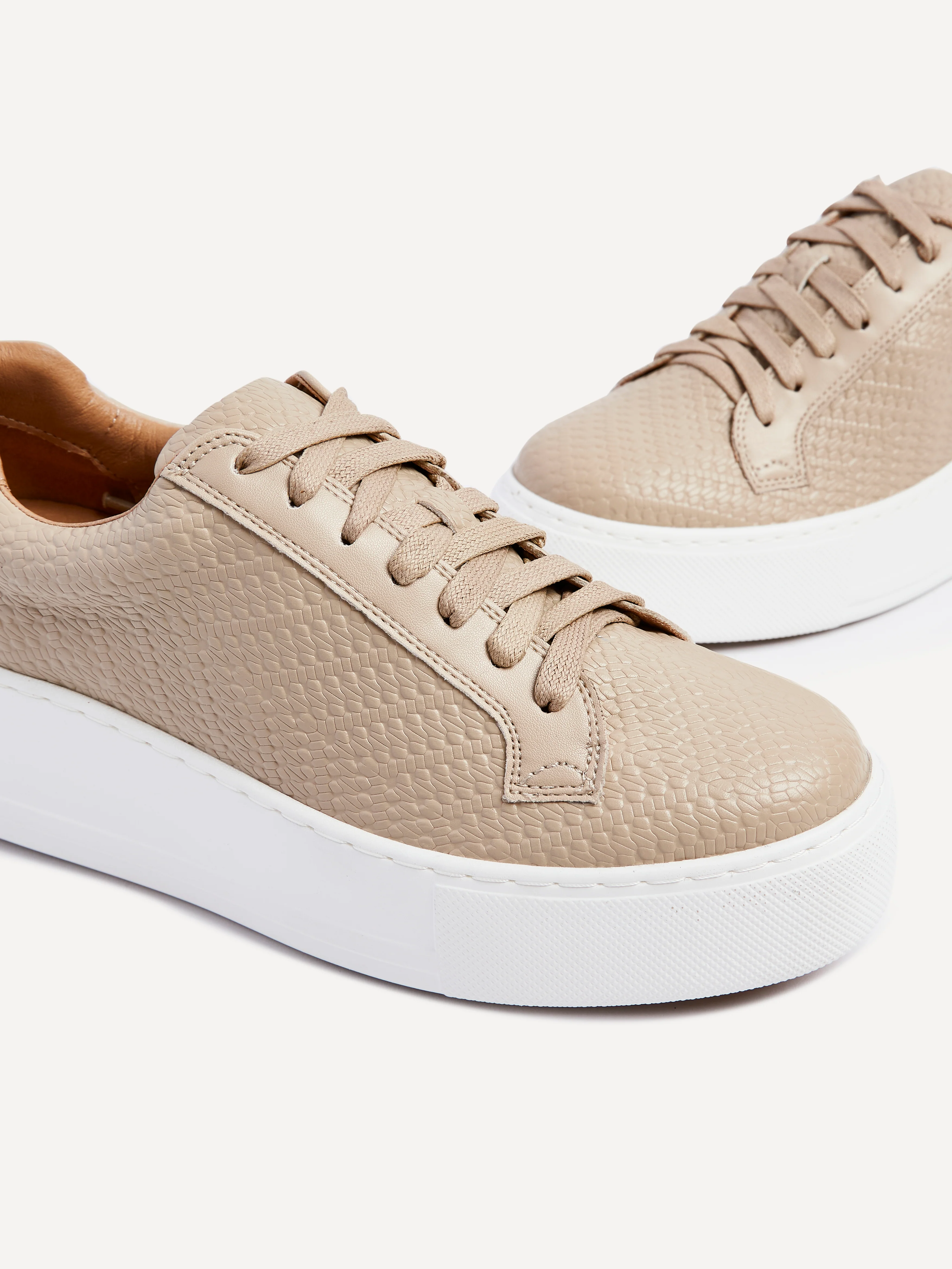Twyla Mocha Faux Leather Trainers - Image 5