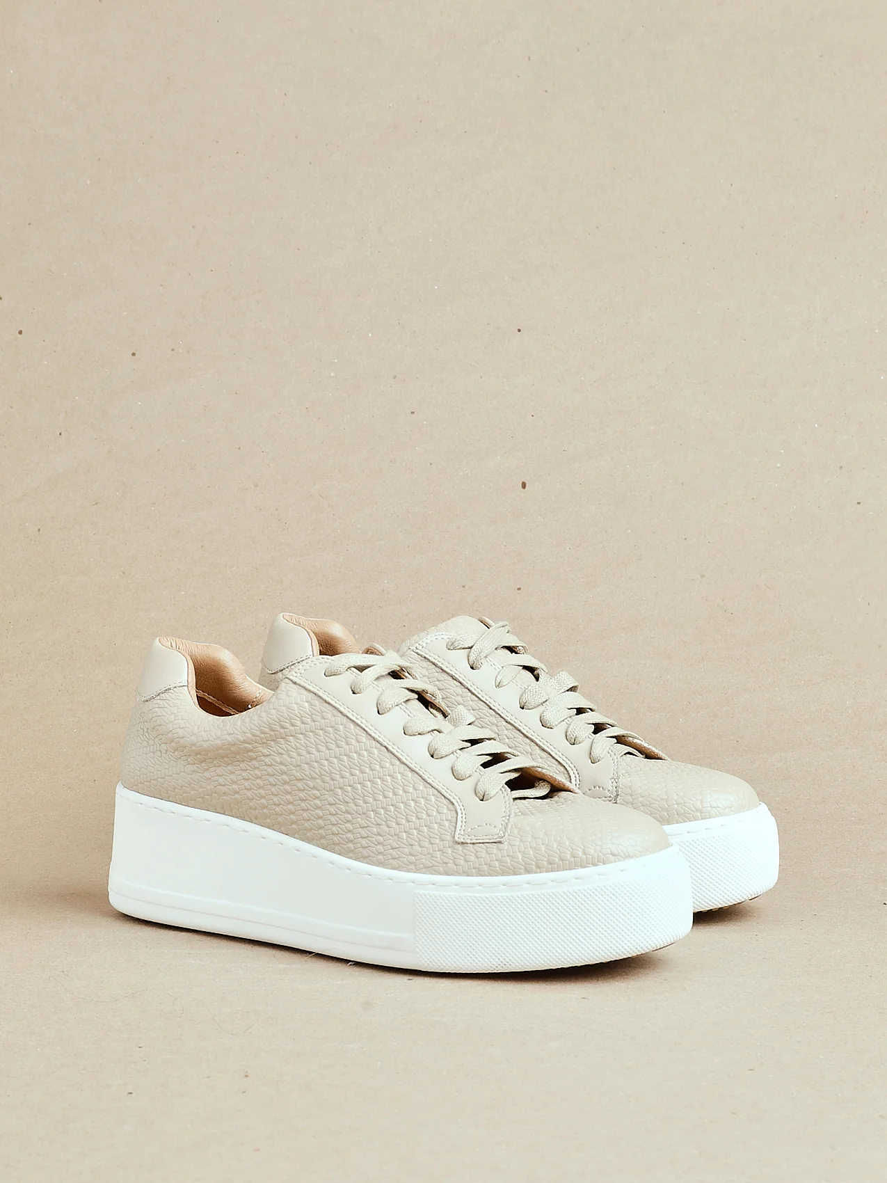 Twyla Mocha Faux Leather Trainers - Image 6