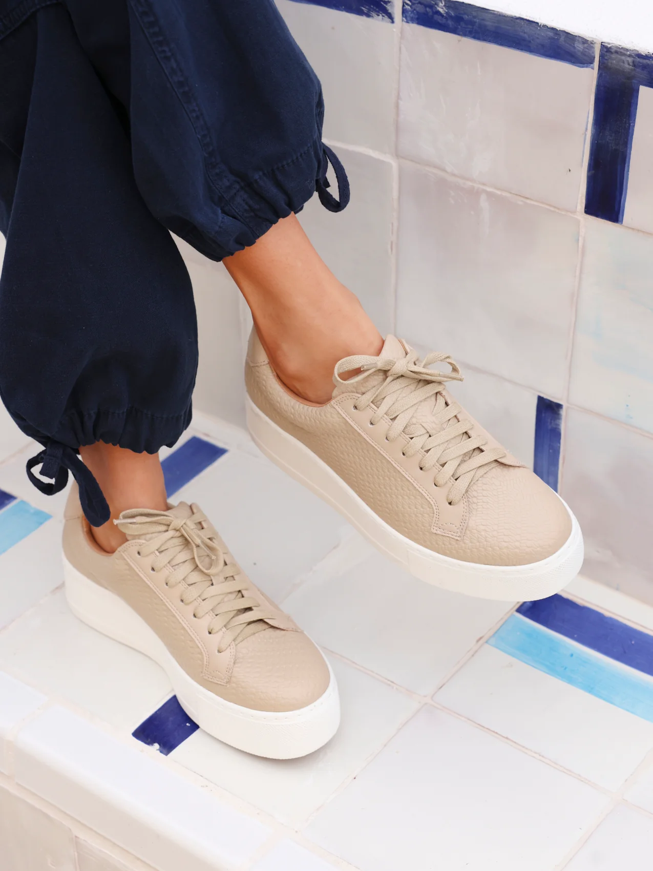 Twyla Mocha Faux Leather Trainers - Image 7