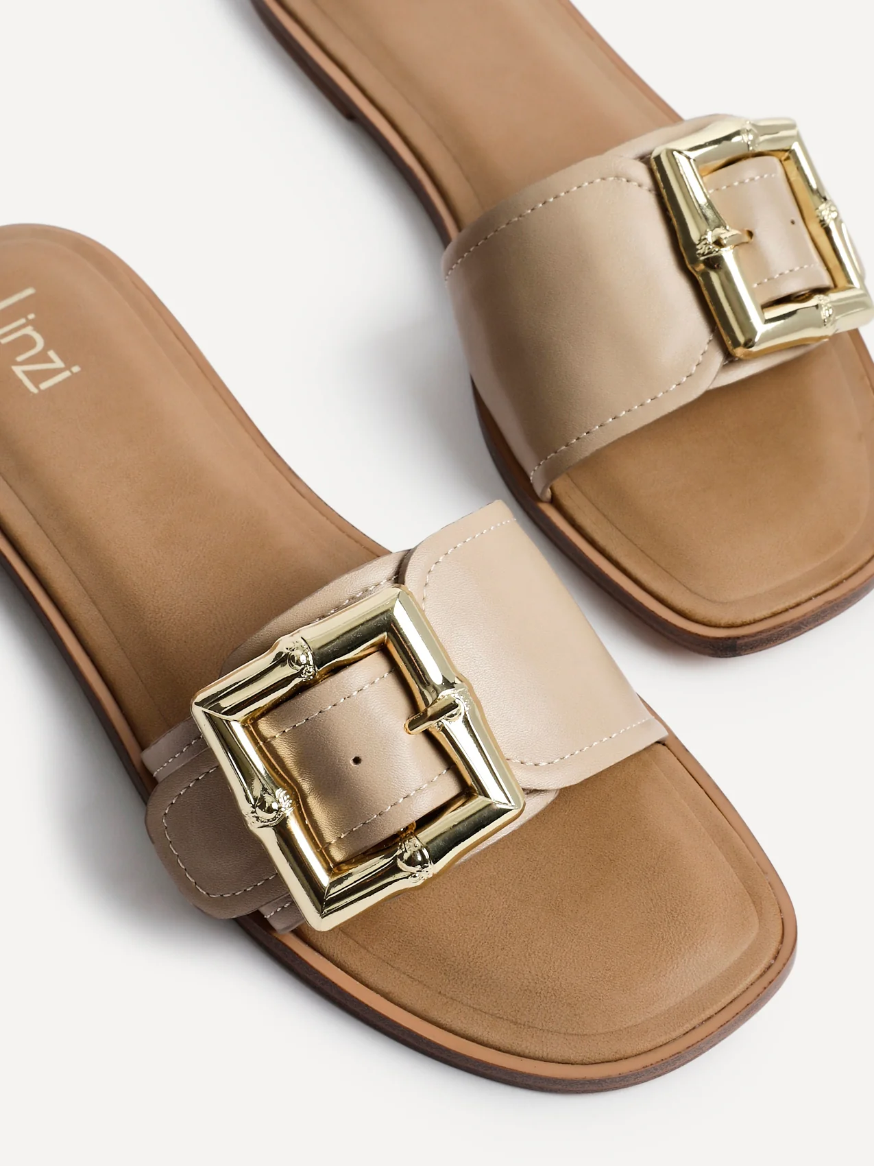 Tyla Taupe Flat Slider Sandals - Image 5